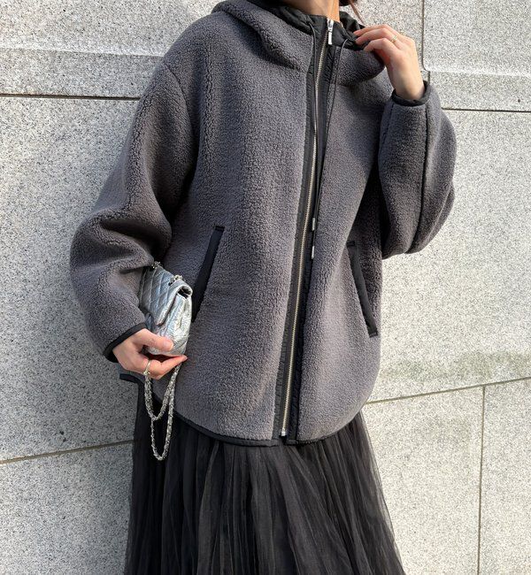  「ボア配色フーディーコート」|その他|