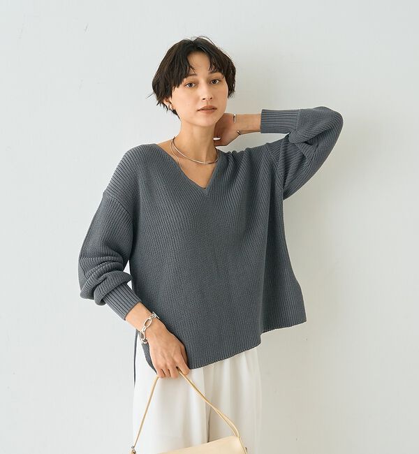 Rouge vif「片畦ハートVネックコットンプルオーバーニット」|ニット・セーター|