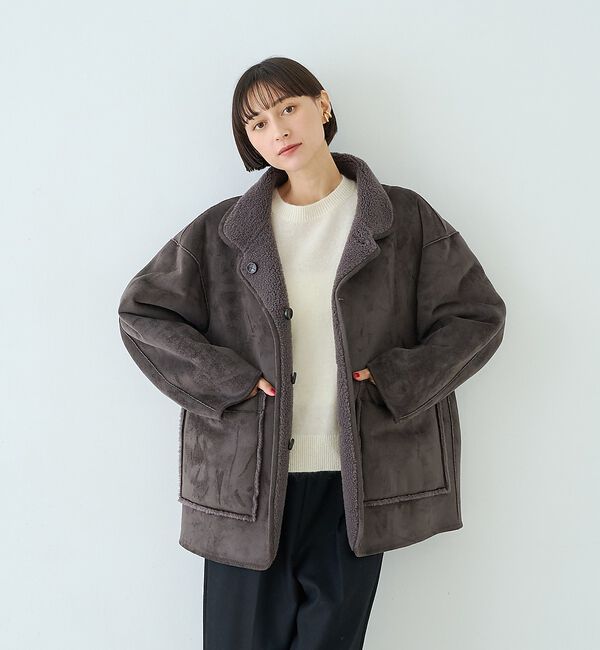 Rouge vif「【2サイズ展開】2WAYスタンドカラースエードライクリバーシブルボアコート」|その他|
