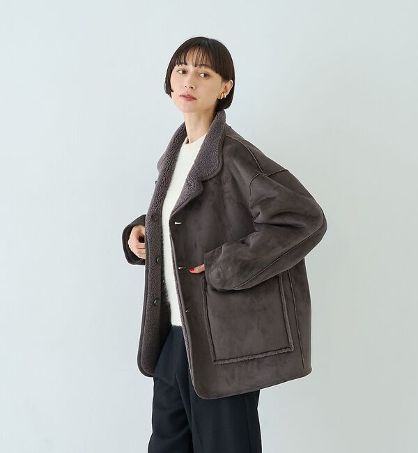 Rouge vif「【2サイズ展開】2WAYスタンドカラースエードライクリバーシブルボアコート」|その他|