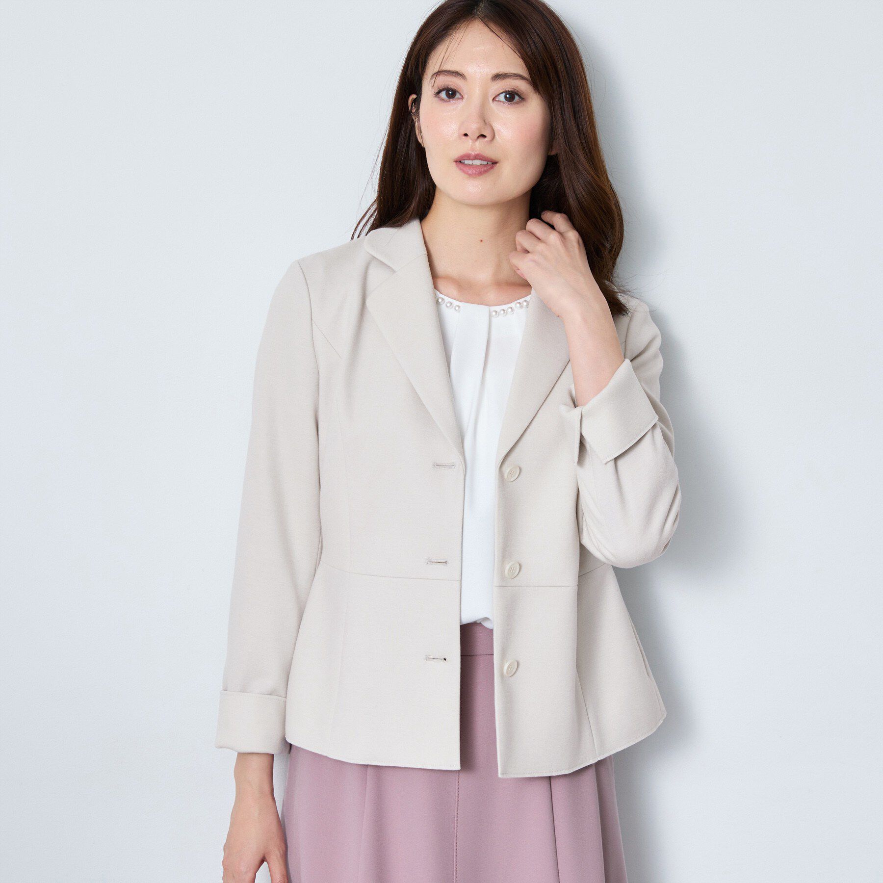 Reflect「【SS-4Lサイズ／セットアップ可】ペプラムデザイン テーラードジャケット」|テーラードジャケット|ライトベージュ(05