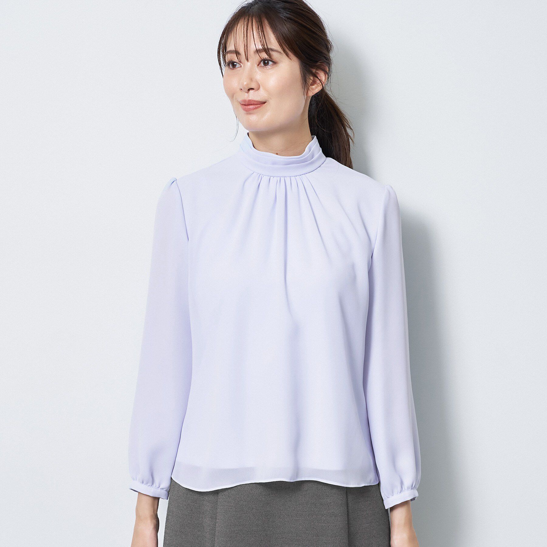 Reflect「【SS-4Lサイズ／通勤／セレモニー】プチハイネック シフォンブラウス」|シャツ・ブラウス|