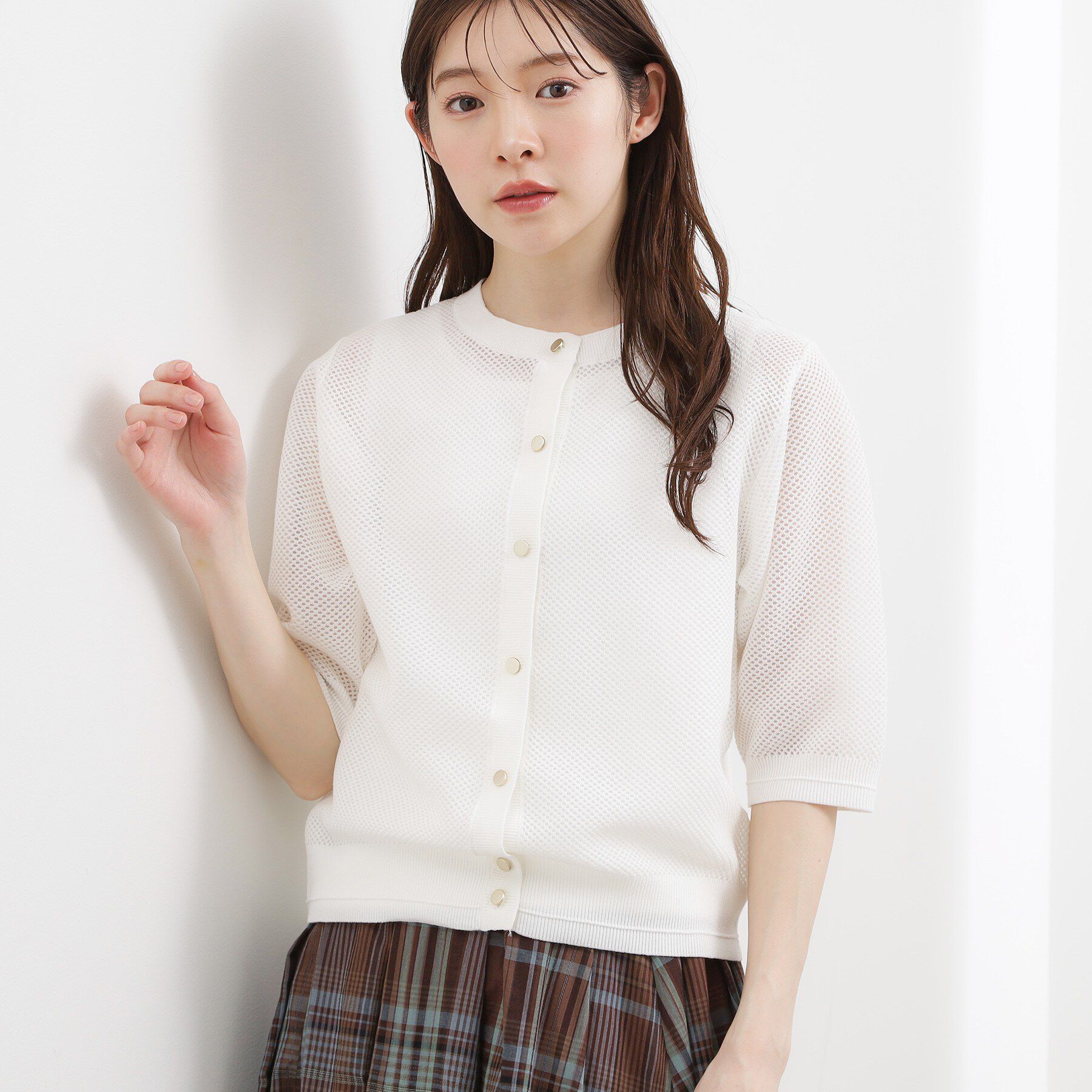 grove「【洗える】透けない、大人のメッシュカーディガン」|カーディガン|