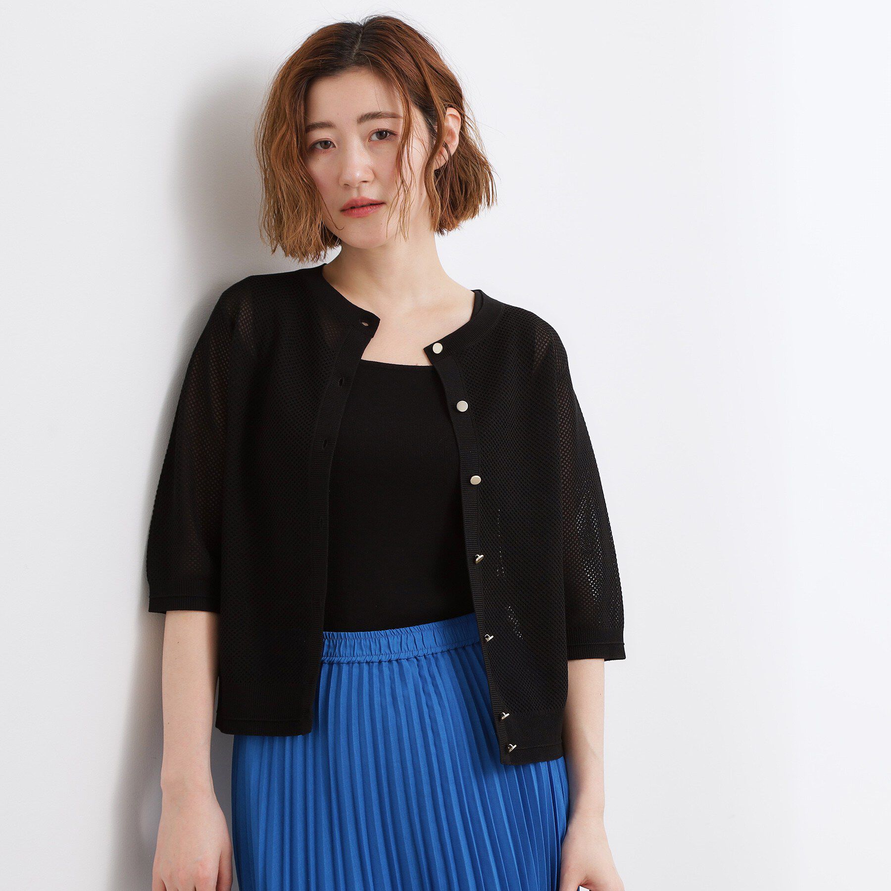 grove「【洗える】透けない、大人のメッシュカーディガン」|カーディガン|