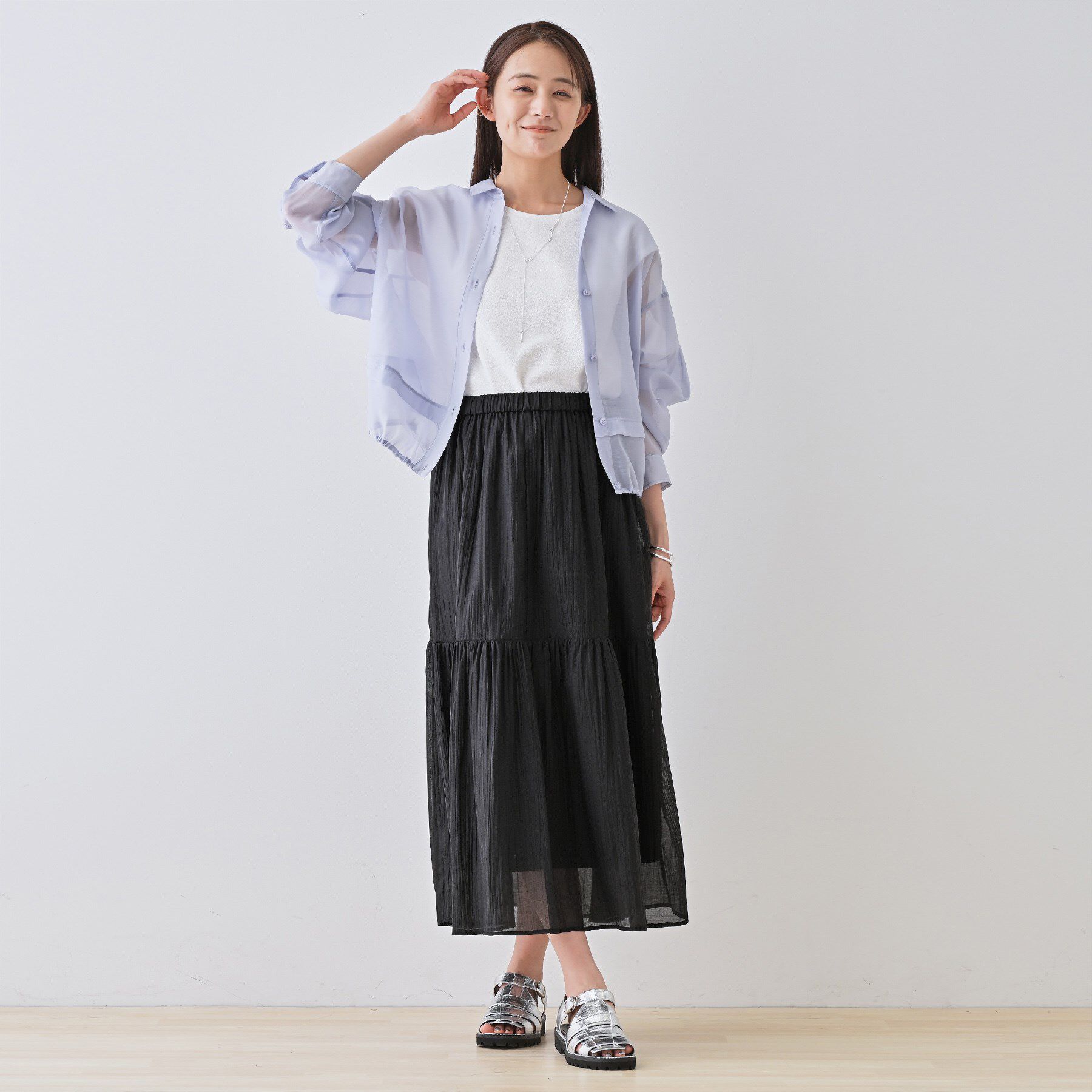 INDIVI「【2点セット／着回し◎】ノースリーブ＆ティアードスカート カセット服」|ワンピース|