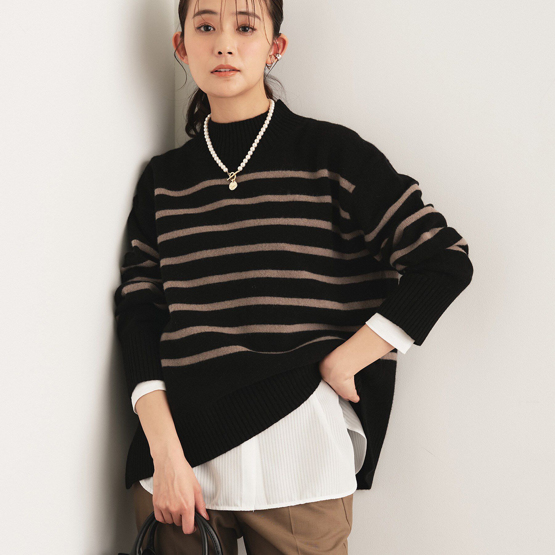 INDIVI「【コットン】シャツ切り替えカットソー」|Tシャツ・カットソー|オフホワイト(003