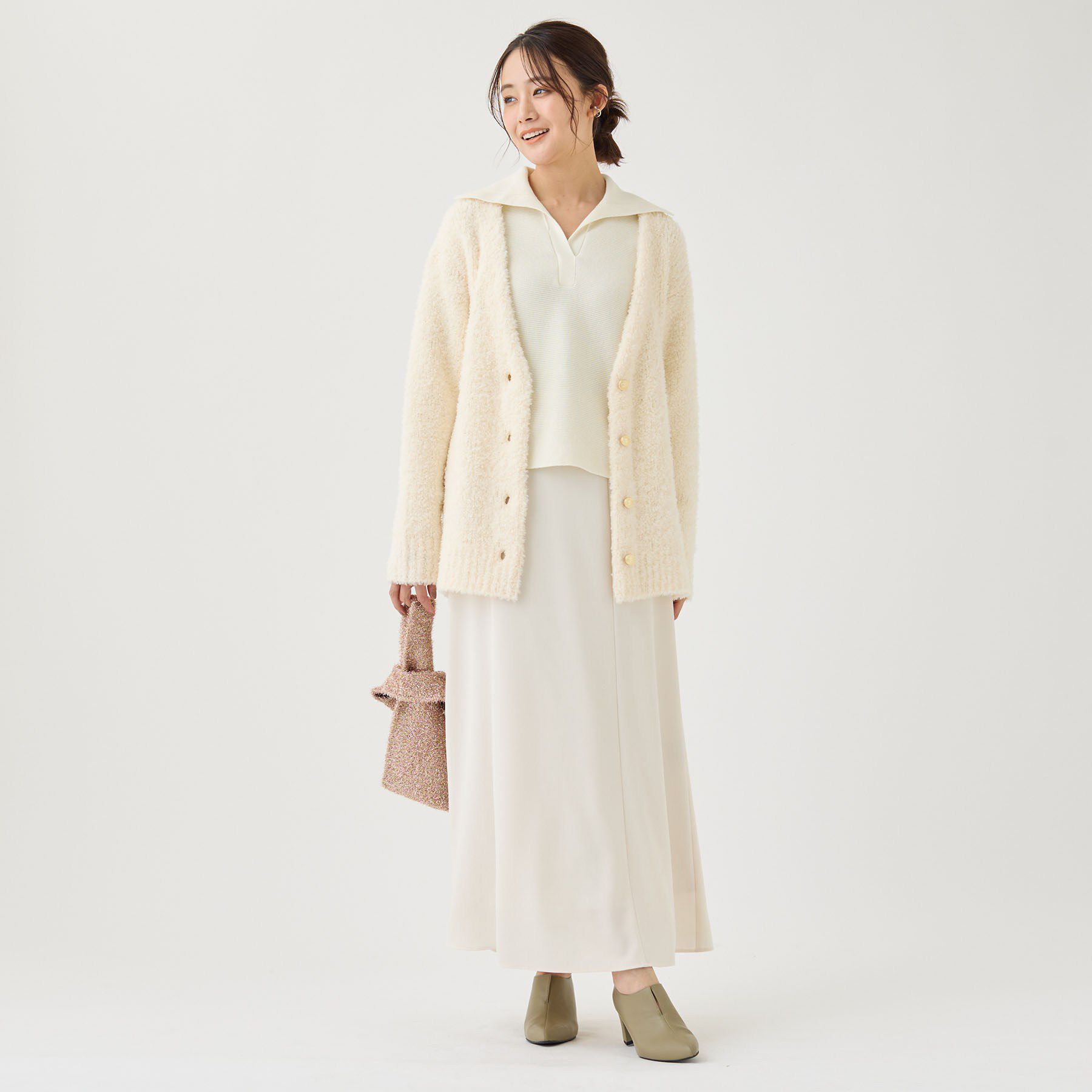 INDIVI「【ウール混／クロップド丈】畦編みスキッパー衿ニット」|ニット・セーター|