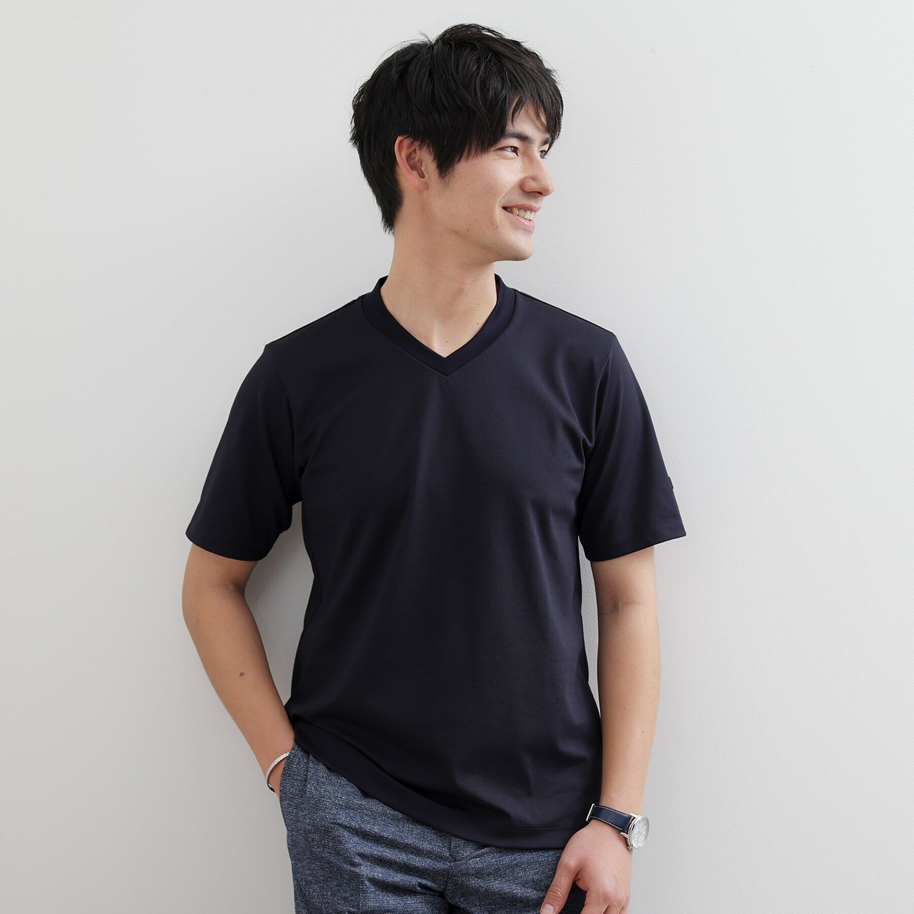 TAKEO KIKUCHI「テーラードジャージ Vネック」|Tシャツ・カットソー|ネイビー(094)