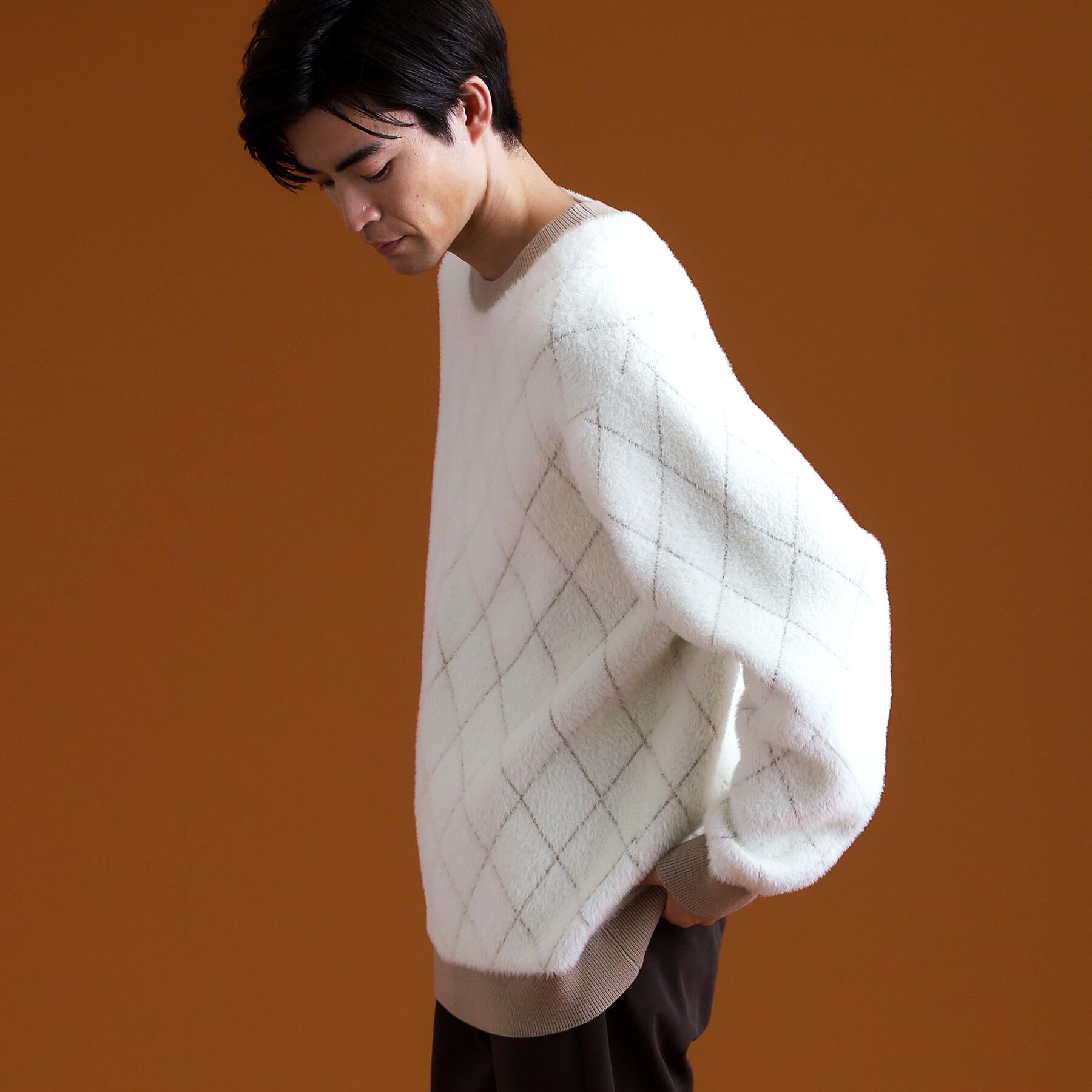 THE SHOP TK「【ふんわり心地いい肌触り】　ダイヤ柄シャギーニット」|ニット・セーター|