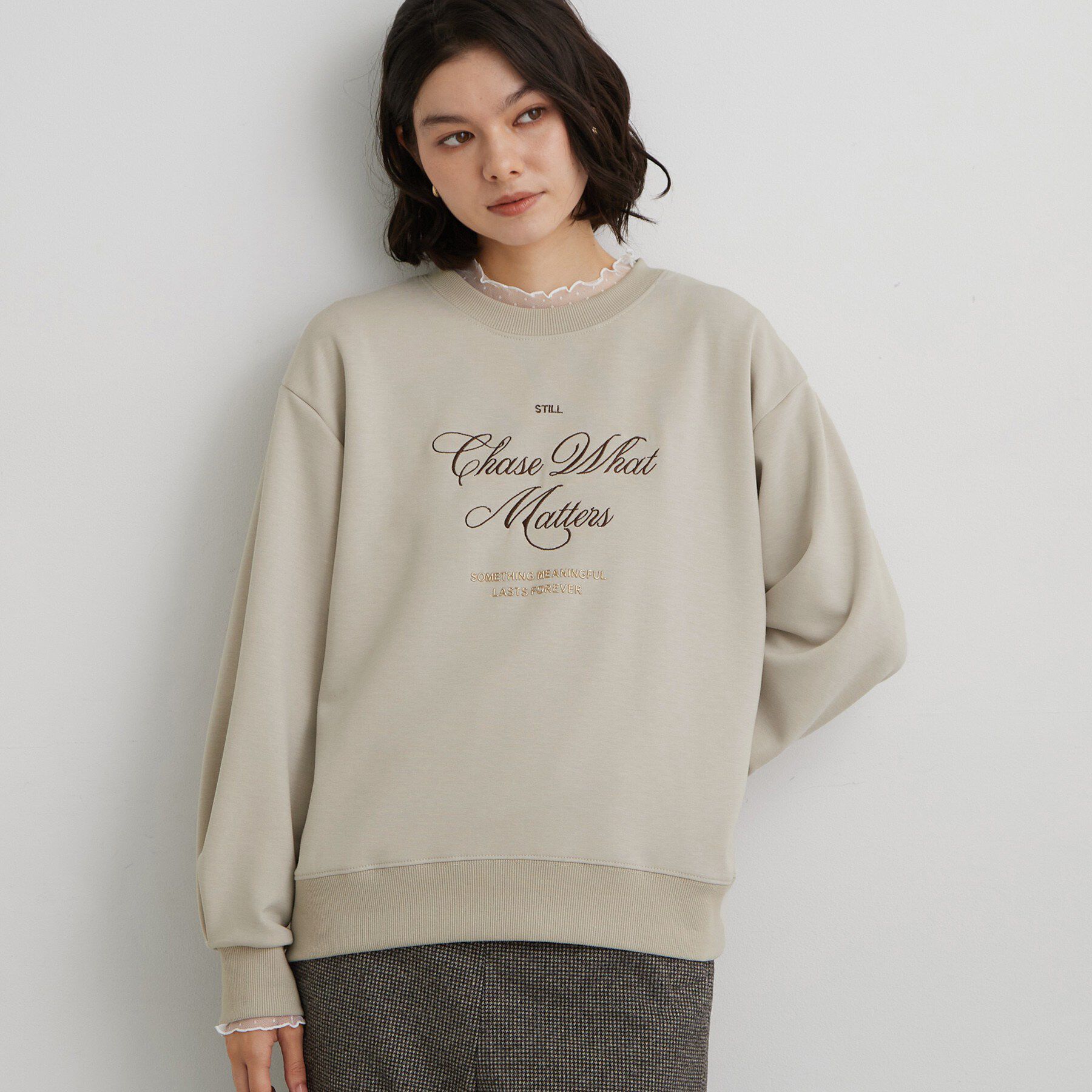 THE SHOP TK「ダンボールプリントプルオーバー」|Tシャツ・カットソー|グレージュ(050)