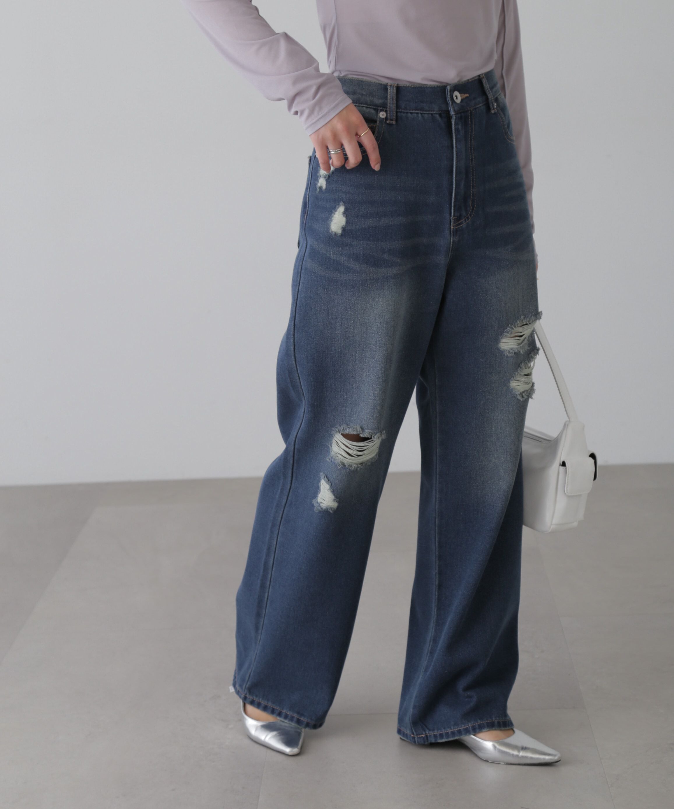  「ストレートワイドクラッシュデニムパンツ」|その他|