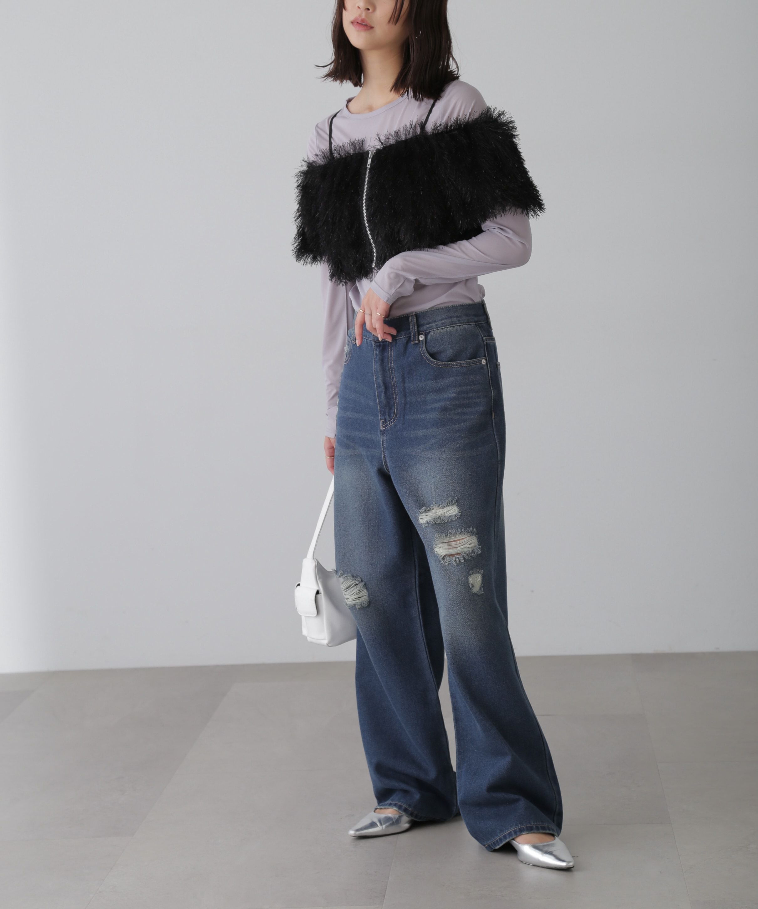  「ストレートワイドクラッシュデニムパンツ」|その他|