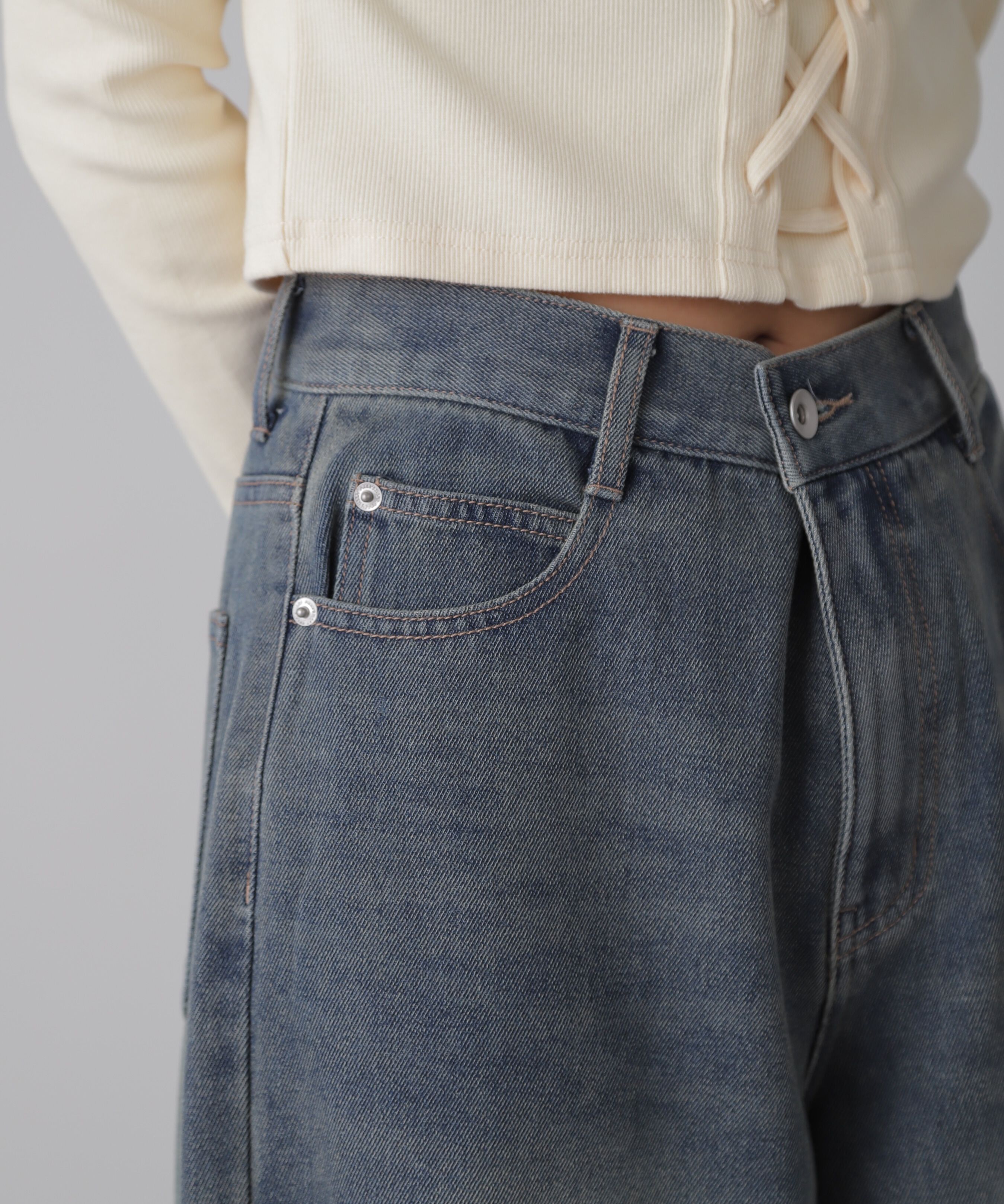  「裾ボタン2wayバギーデニムパンツ」|その他|