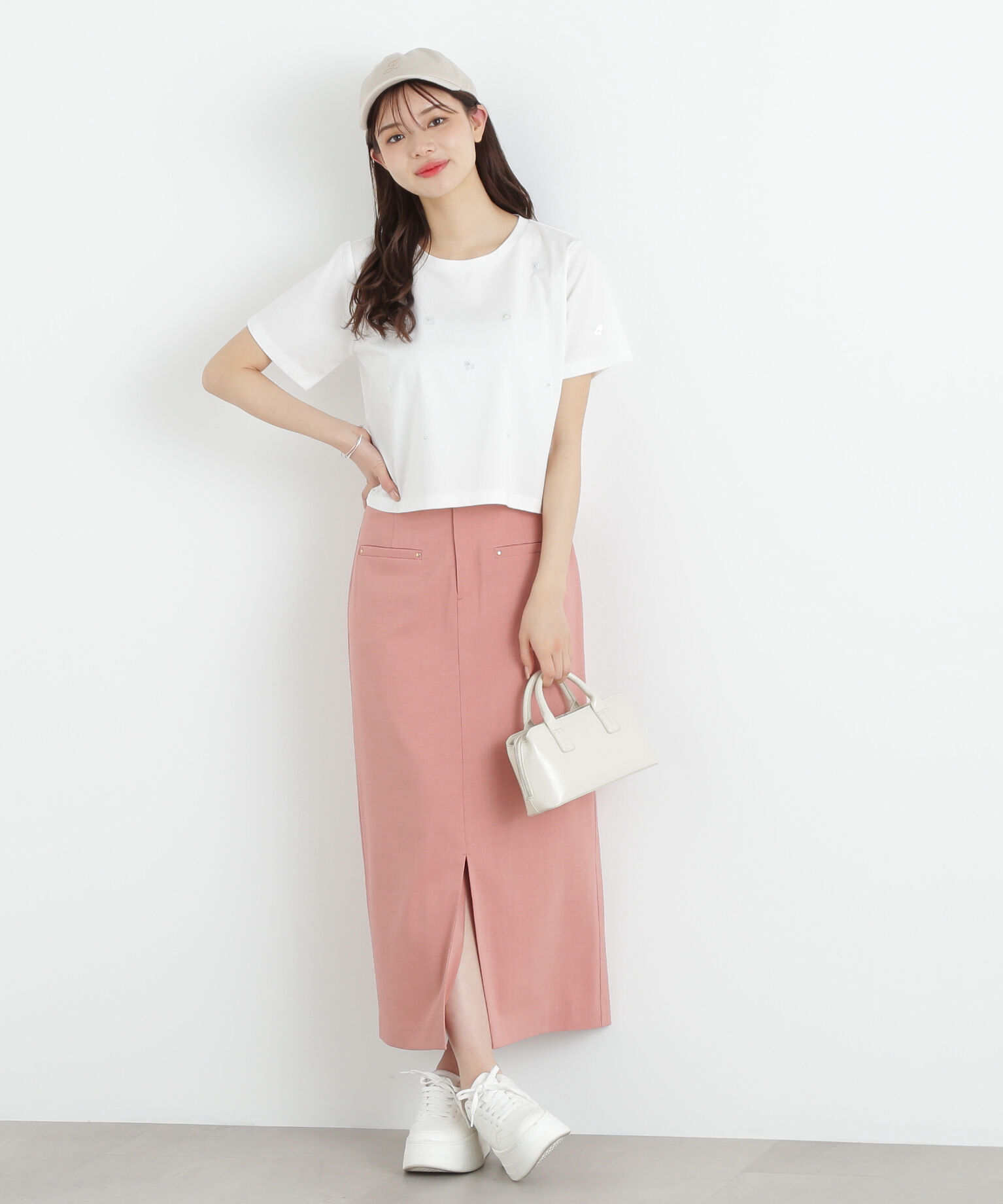 PROPORTION BODY DRESSING「前スリットナロースカート」|スカート|コーラルピン