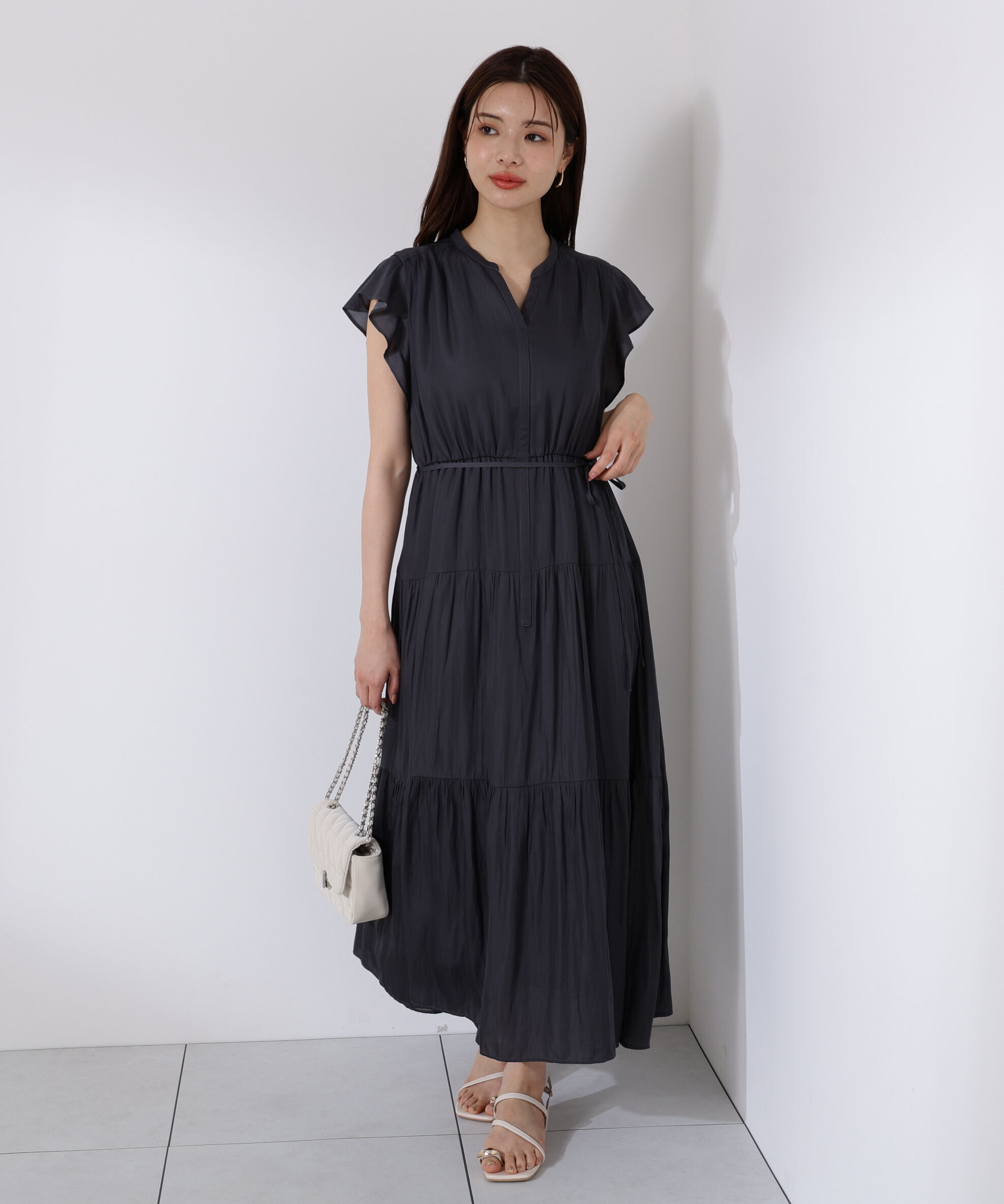 PROPORTION BODY DRESSING「リボン付きギャザーワンピース」|ワンピース|チャコール2