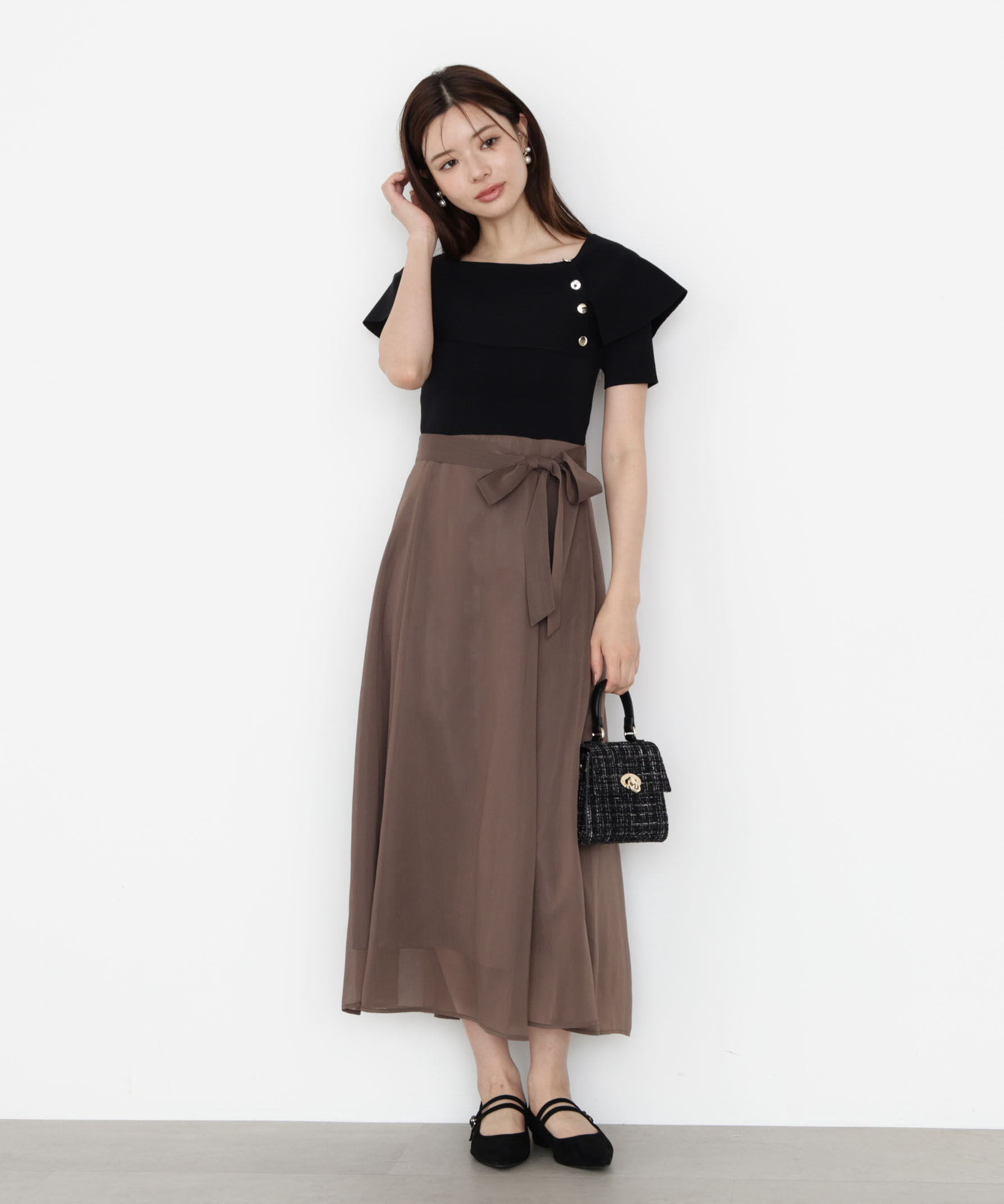 PROPORTION BODY DRESSING「ケープ風ニットドッキングワンピース 25AW」|ワンピース|ブラウン&times;ブラ
