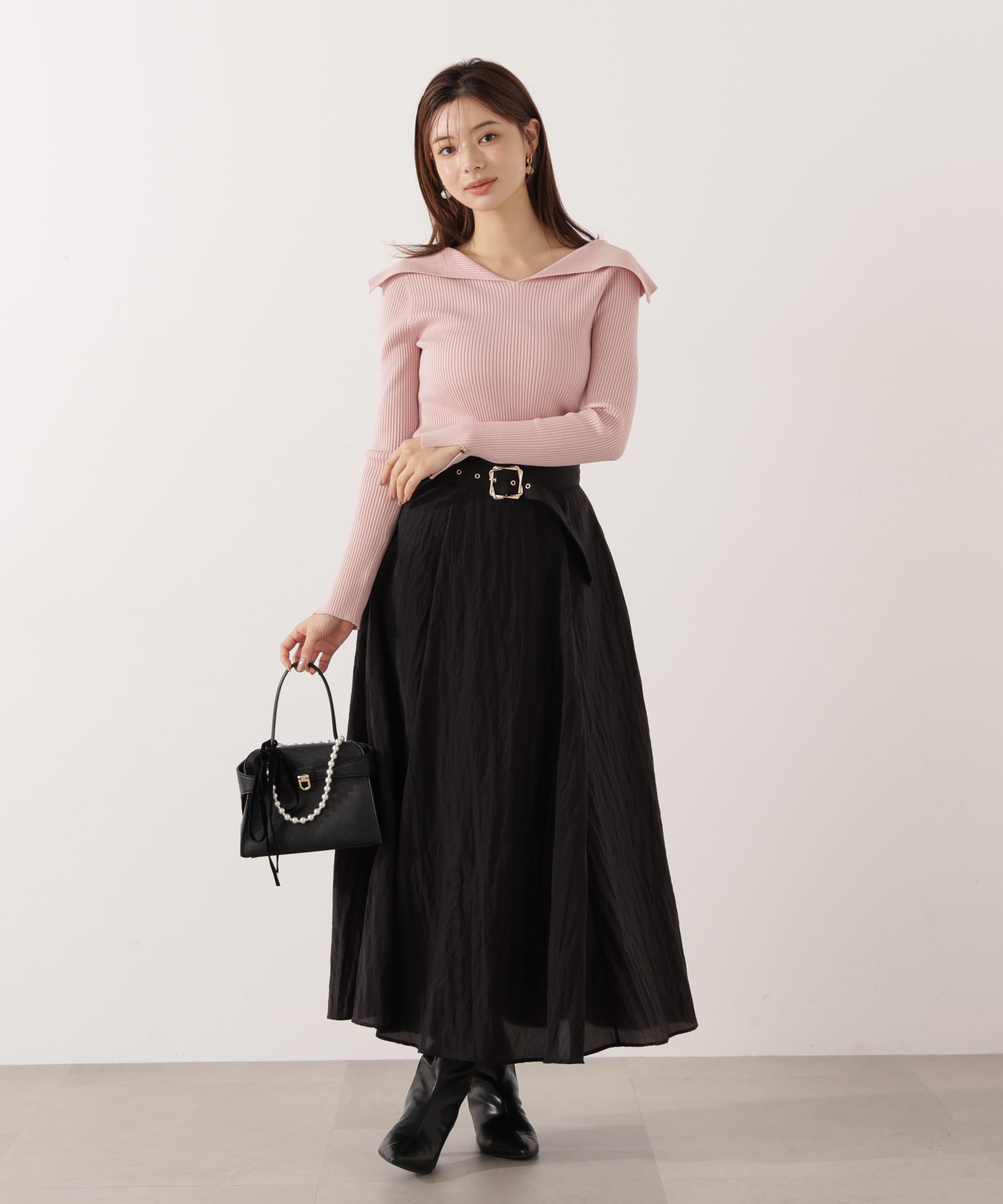 PROPORTION BODY DRESSING「ベルト付きシアーフレアスカート」|スカート|ブラック