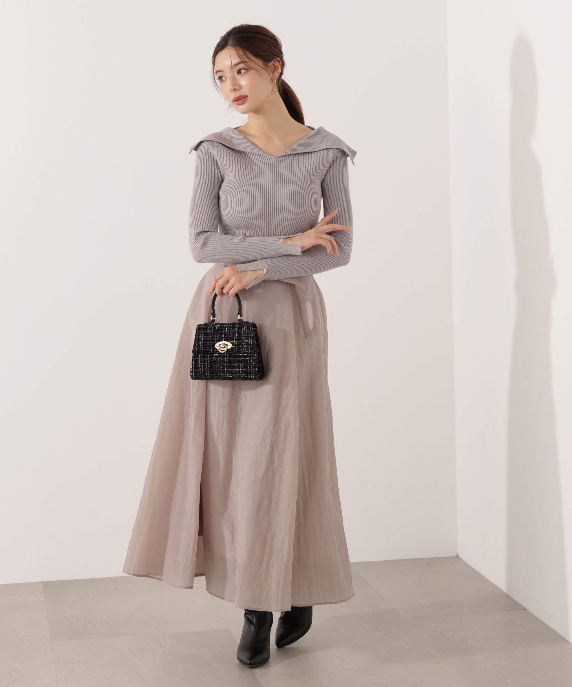 PROPORTION BODY DRESSING「ベルト付きシアーフレアスカート」|スカート|