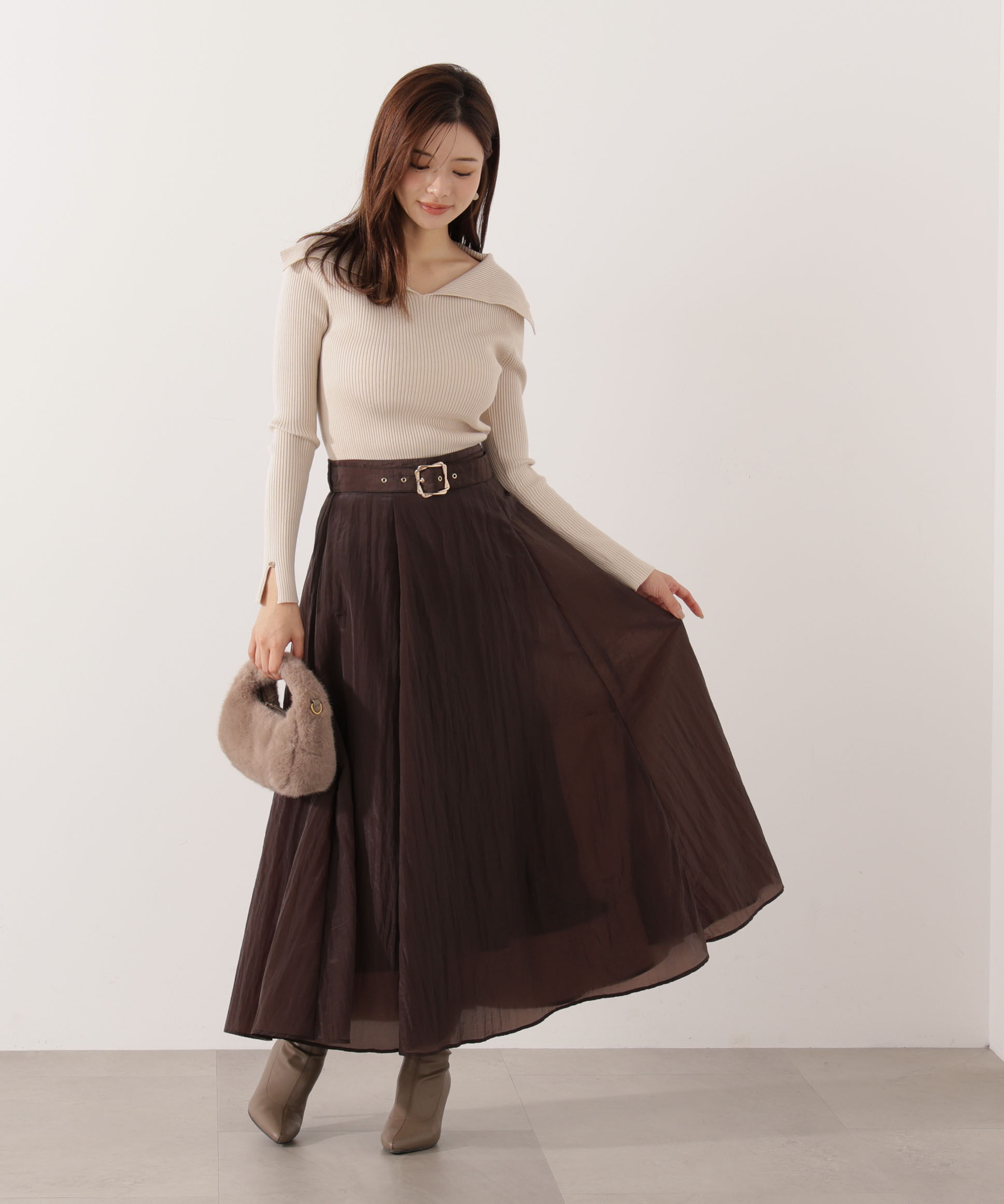 PROPORTION BODY DRESSING「ベルト付きシアーフレアスカート」|スカート|