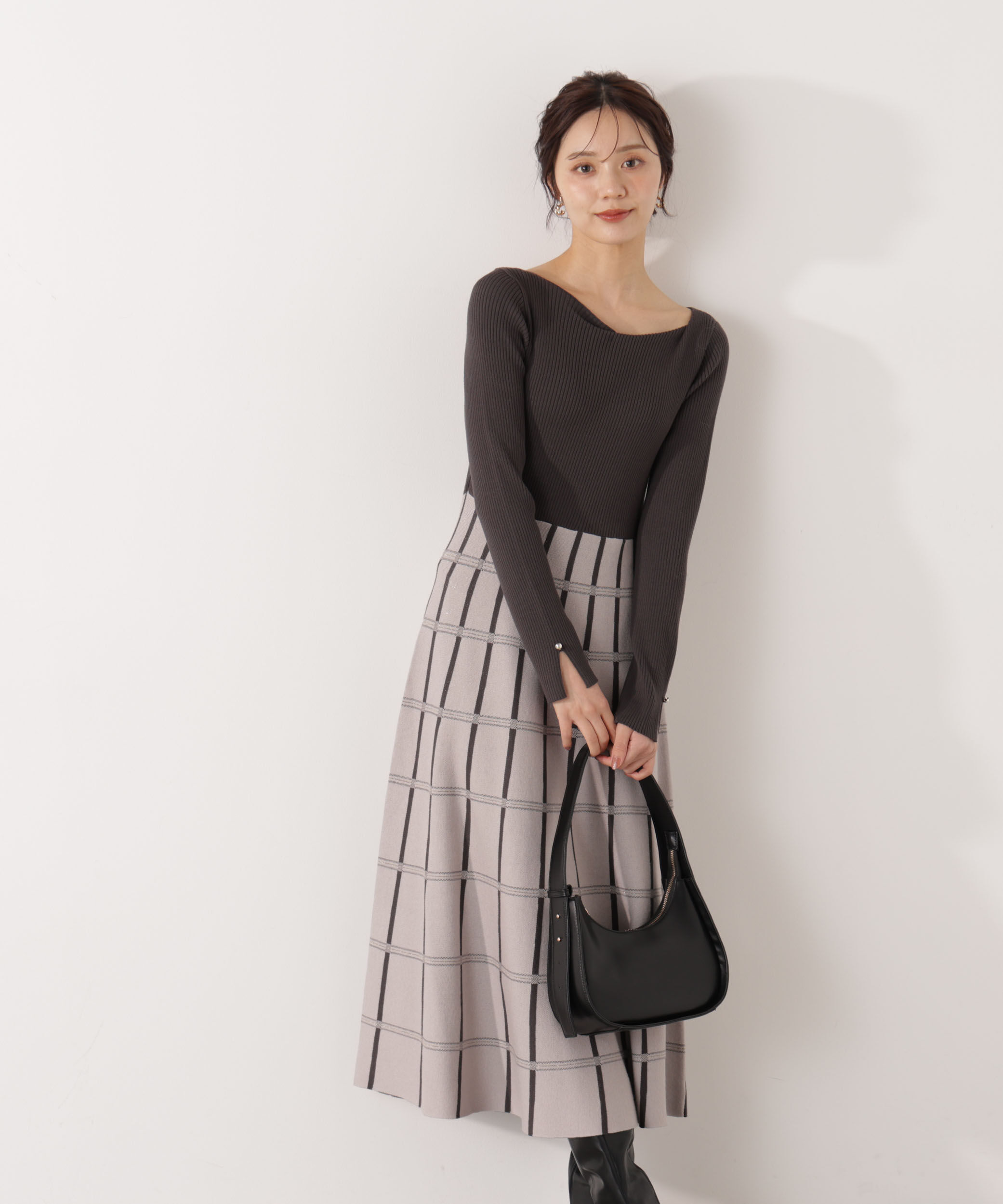 PROPORTION BODY DRESSING「チェック柄ジャガードニットワンピース 25AW」|ワンピース|