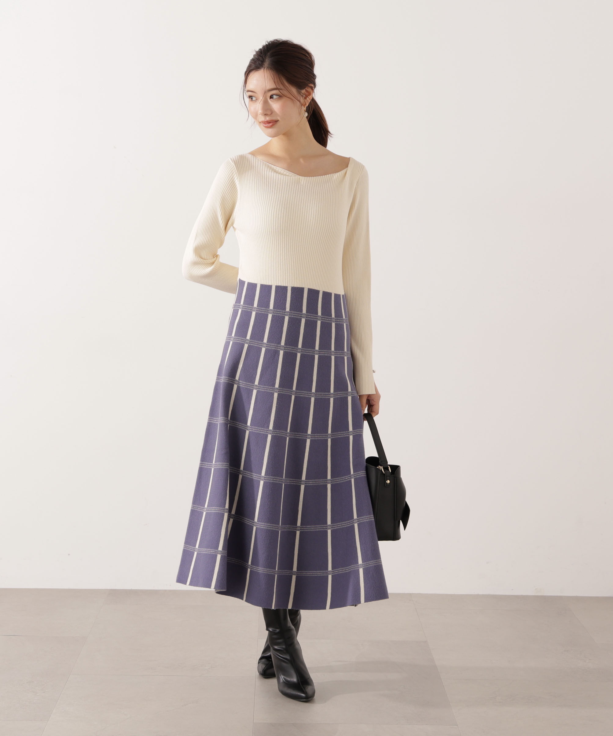 PROPORTION BODY DRESSING「チェック柄ジャガードニットワンピース 25AW」|ワンピース|