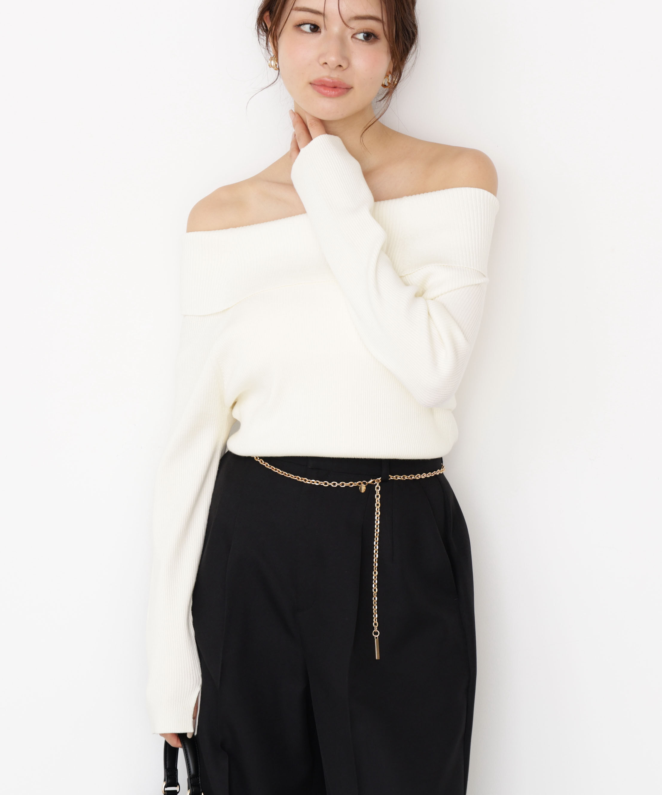 PROPORTION BODY DRESSING「＜谷川菜奈さん着用＞オフショルリブニット 25AW」|ニット・セーター|