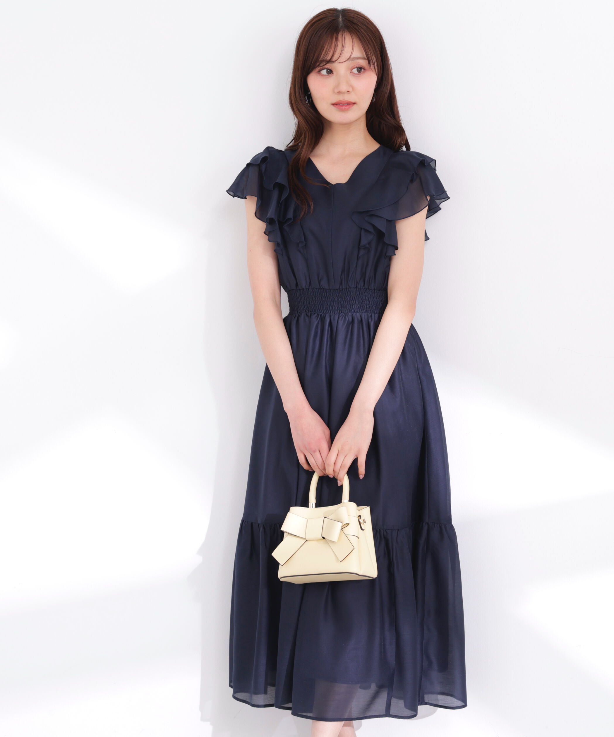 PROPORTION BODY DRESSING「ラッフルスリーブワンピース 26SS」|ワンピース|ネイビー