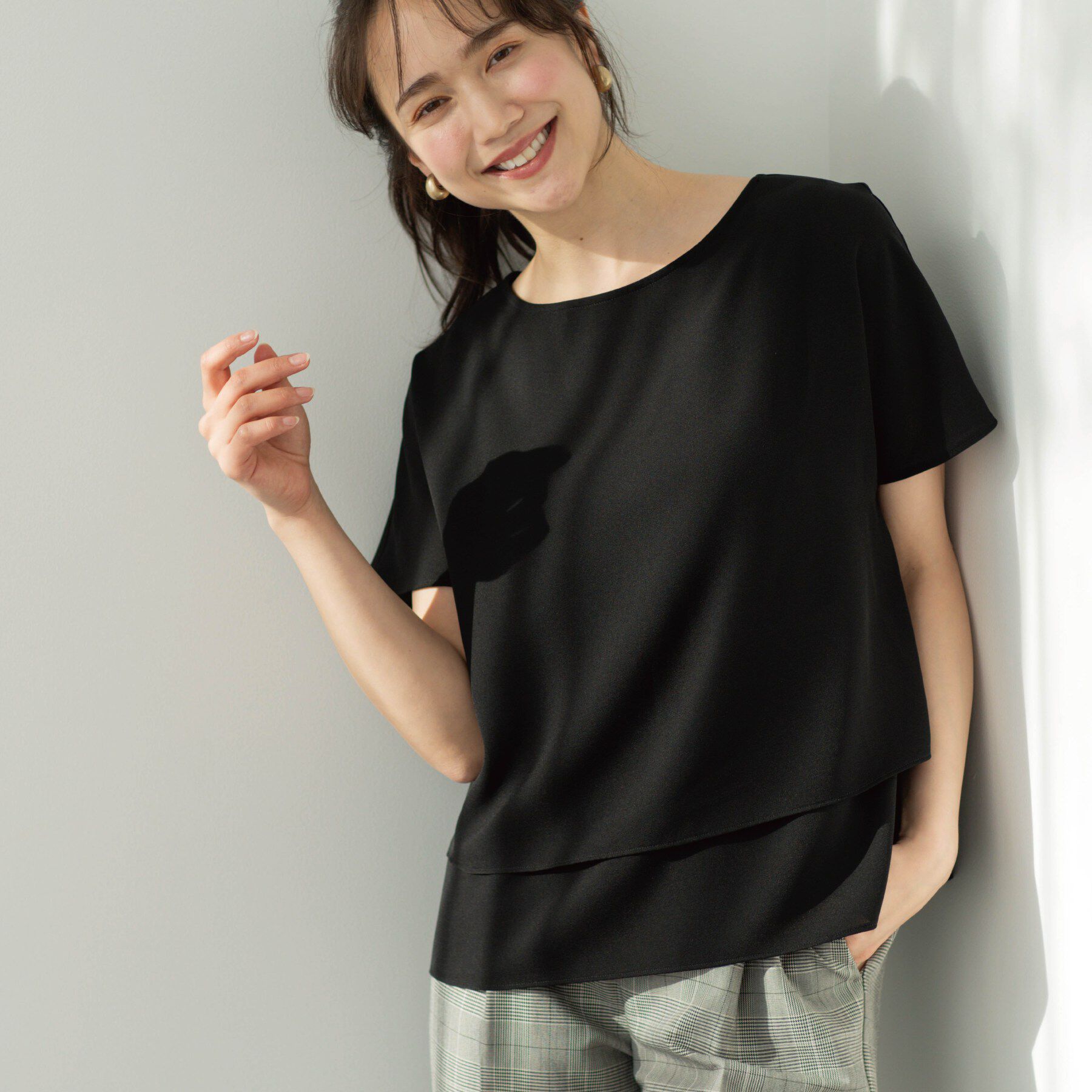 SHOO･LA･RUE「【洗濯機可/体型カバー】1枚でサマ見え バイカラーレイヤードブラウス」|シャツ・ブラウス|