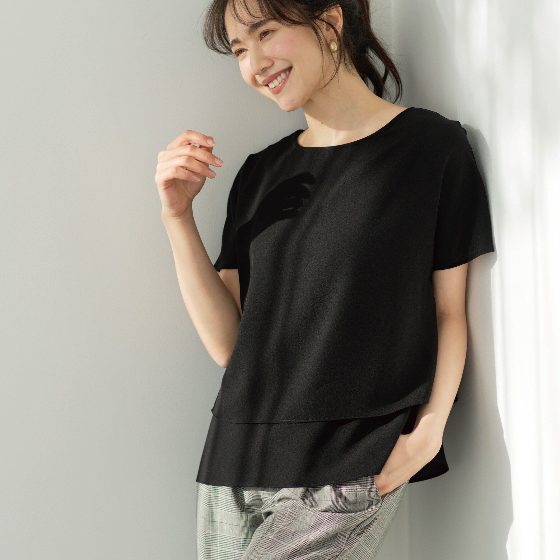 SHOO･LA･RUE「【洗濯機可/体型カバー】1枚でサマ見え バイカラーレイヤードブラウス」|シャツ・ブラウス|