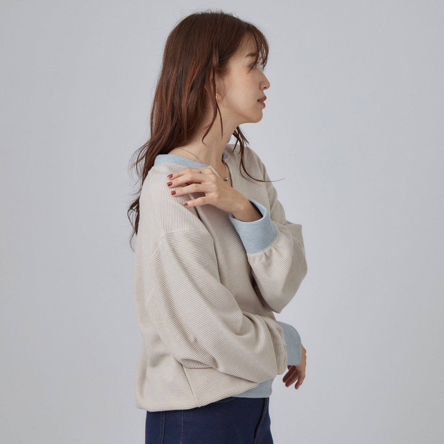 SHOO･LA･RUE「【S-LL/洗濯機可】華やかラメワッフル 配色トップス」|Tシャツ・カットソー|