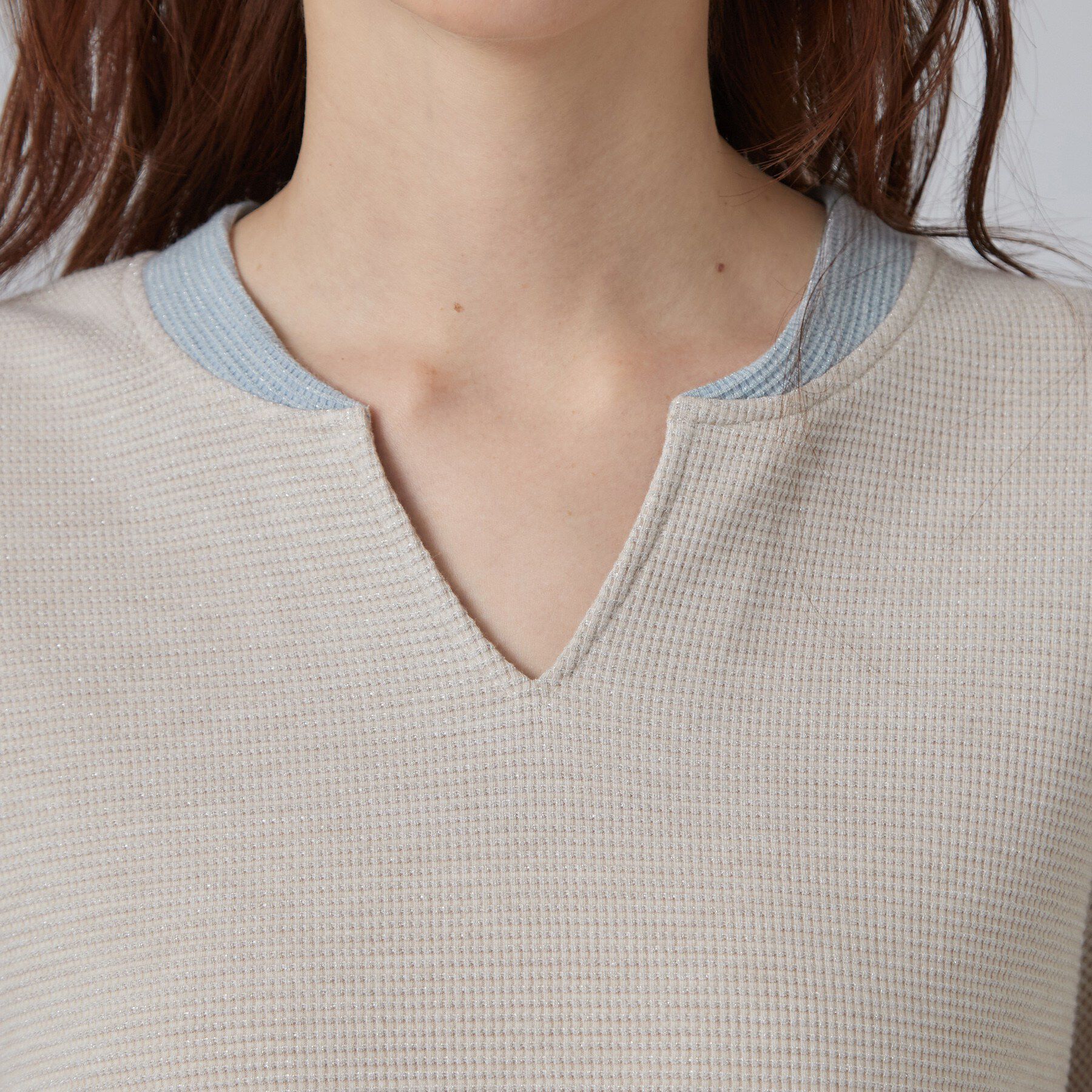 SHOO･LA･RUE「【S-LL/洗濯機可】華やかラメワッフル 配色トップス」|Tシャツ・カットソー|