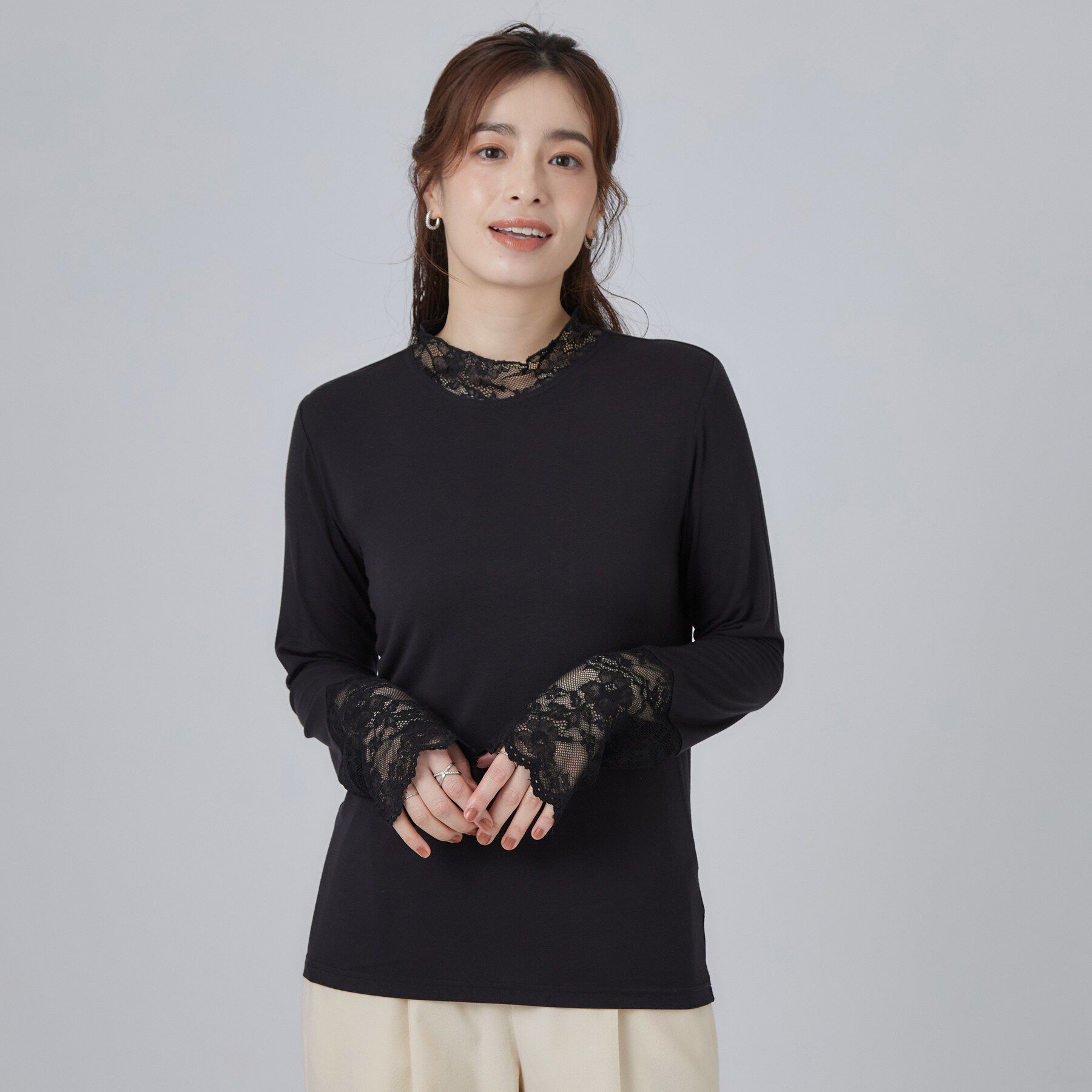 SHOO･LA･RUE「【S-LL/洗濯機可/吸湿発熱】レース付き「見せる」インナー」|Tシャツ・カットソー|