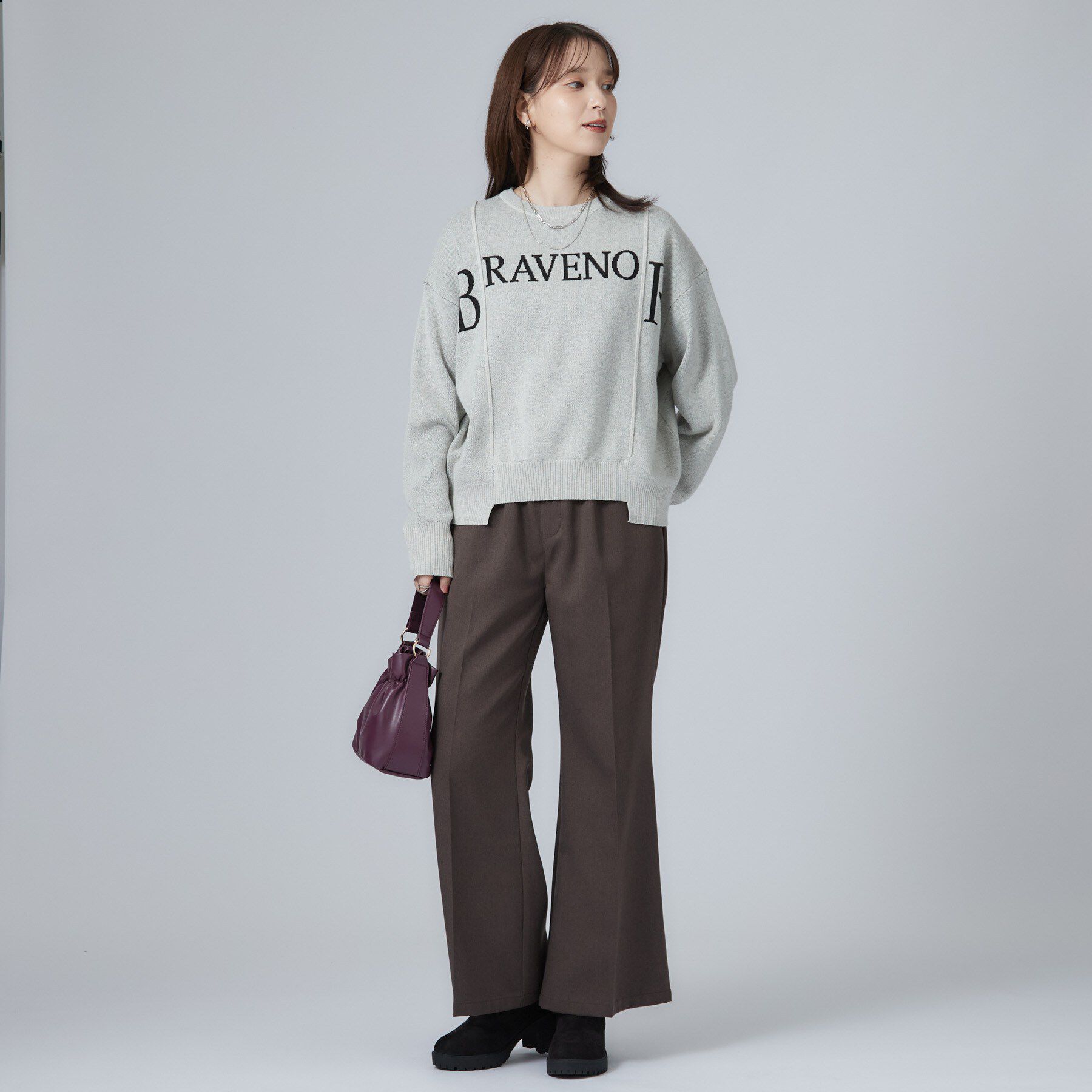 SHOO･LA･RUE「【洗濯機可/S-LL】周りと差がつく リメイク風ロゴニット」|ニット・セーター|