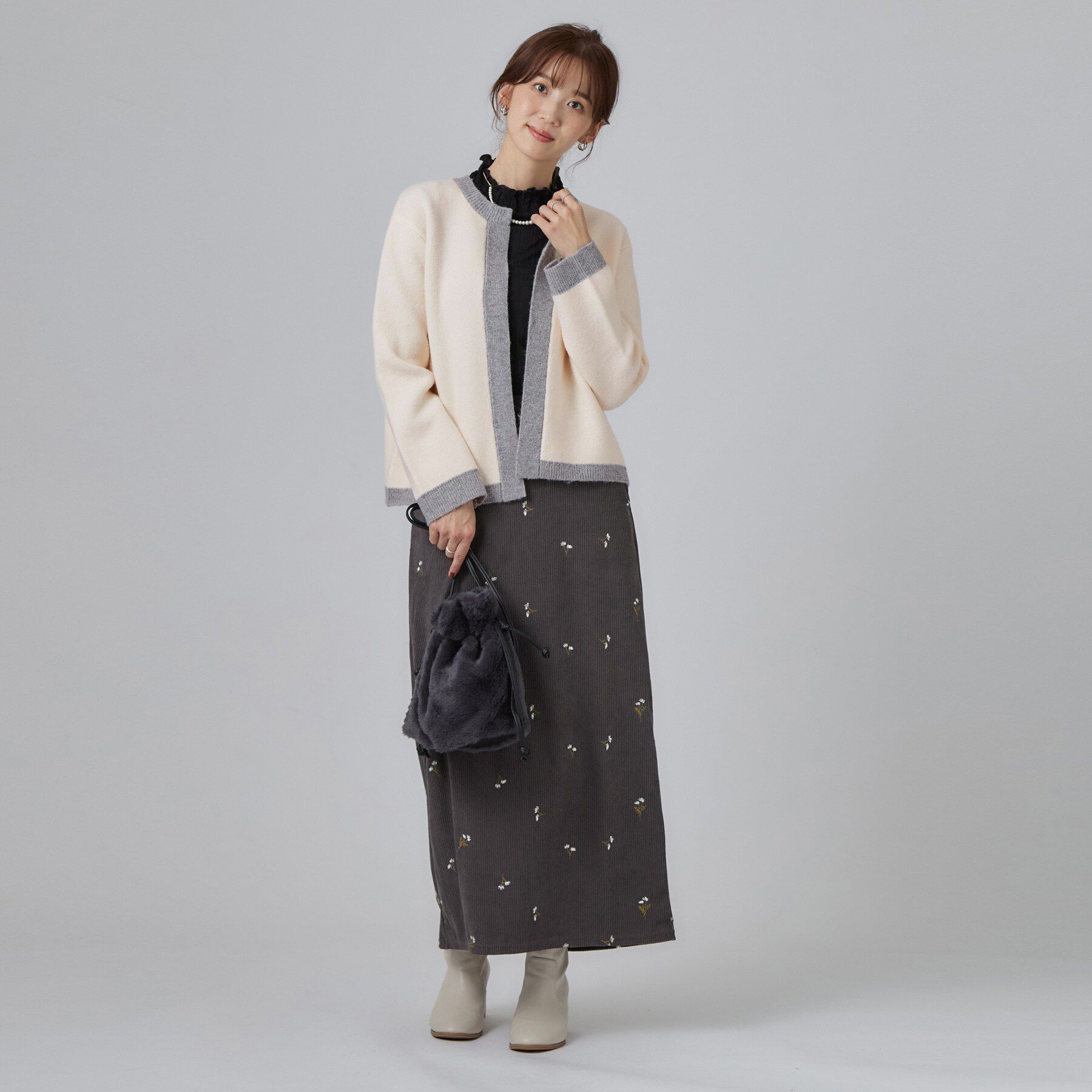 SHOO･LA･RUE「【洗濯機可/S-LL】ジャケット感覚で着られる バイカラーニットカーディガン」|カーディガン|