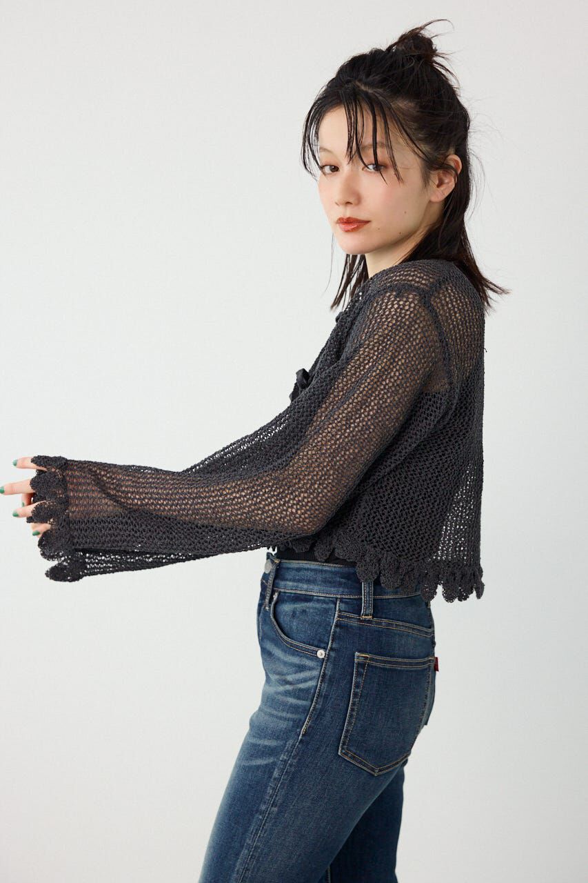 RODEO CROWNS「メッシュ柄リボンボレロ」|カーディガン|