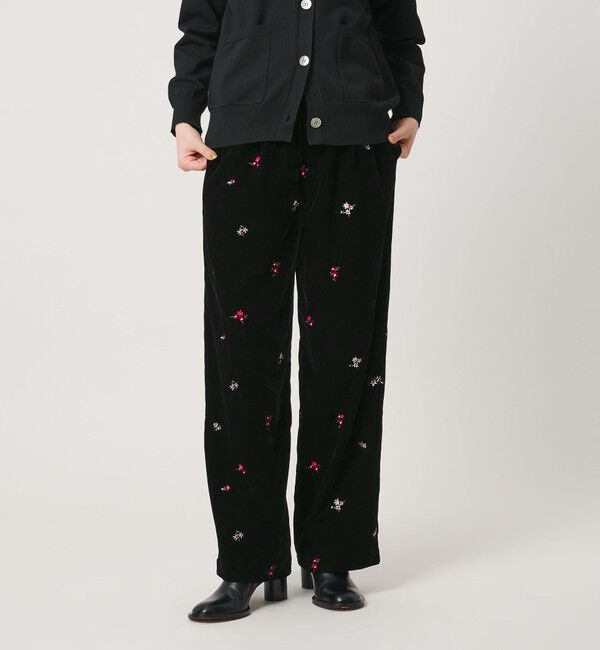 UNITED ARROWS「エンブロイダリー ベルベット イージーパンツ」|その他|BLACK