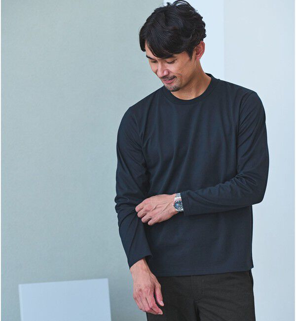 UNITED ARROWS green label relaxing「【WEB限定】JUST fit ジャケイン クルーネック 長袖 Tシャツ -吸水速乾・抗菌-」|Tシャツ・カットソー|NAVY