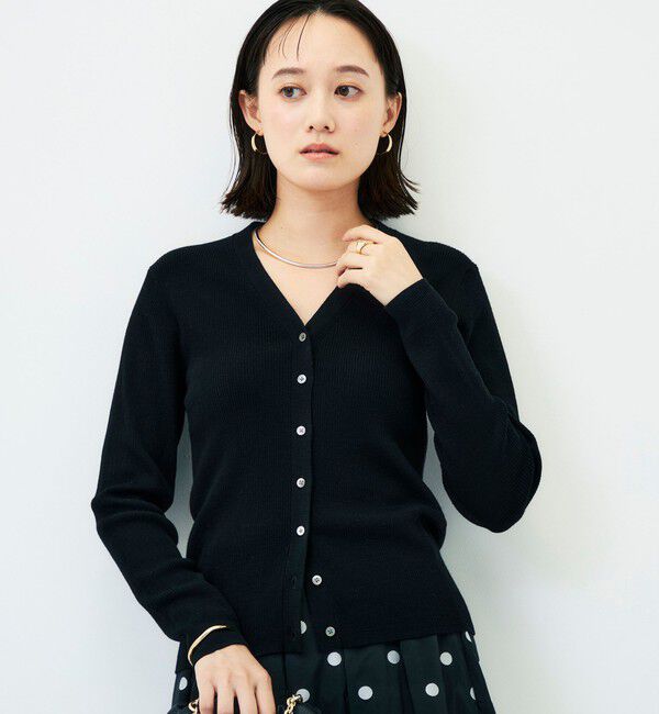 NOLLEY'S「《手洗い可能》《アンサンブル対応》16GマレーリブVネックカーディガン」|カーディガン|