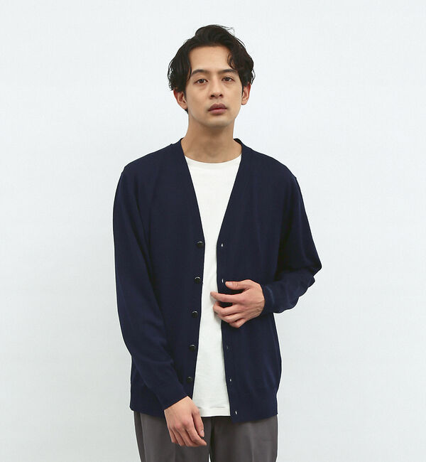ABAHOUSE「【シルクブレンド】ベーシック Vネック カーディガン」|カーディガン|ネイビー