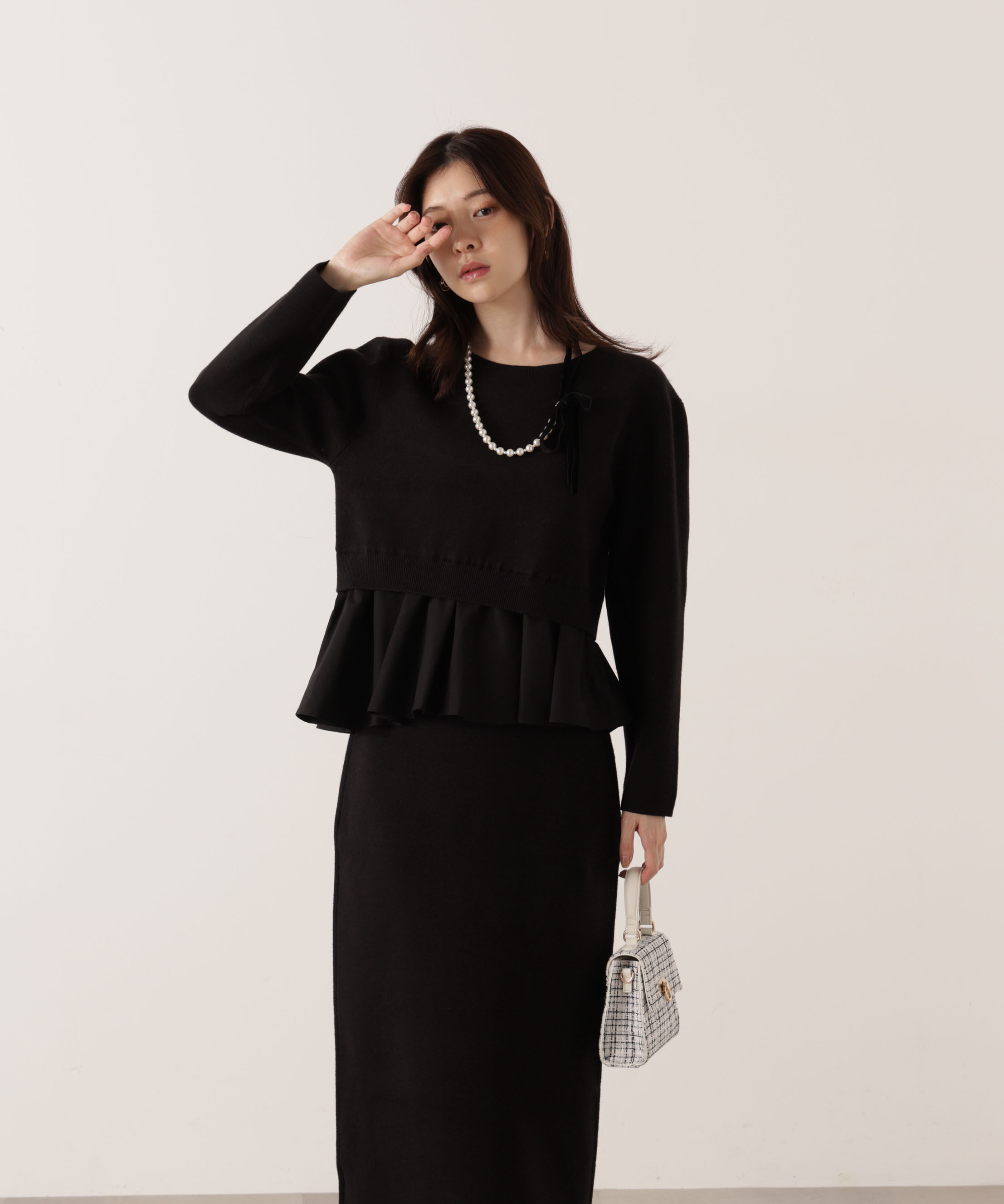 PROPORTION BODY DRESSING「＜ウォッシャブル＞ランダムヘムペプラムニットSETUP 25AW」|ワンピース|