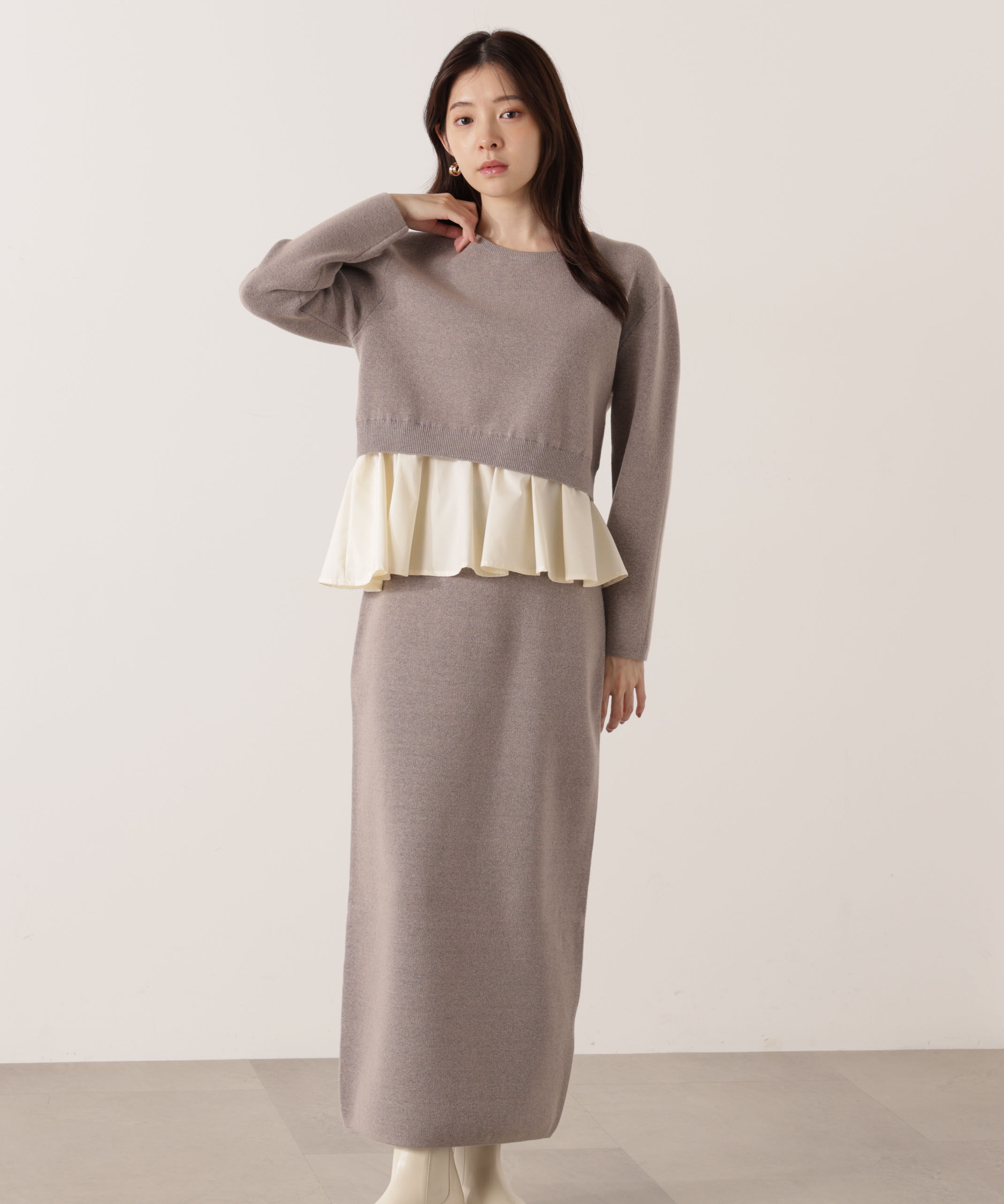 PROPORTION BODY DRESSING「＜ウォッシャブル＞ランダムヘムペプラムニットSETUP 25AW」|ワンピース|