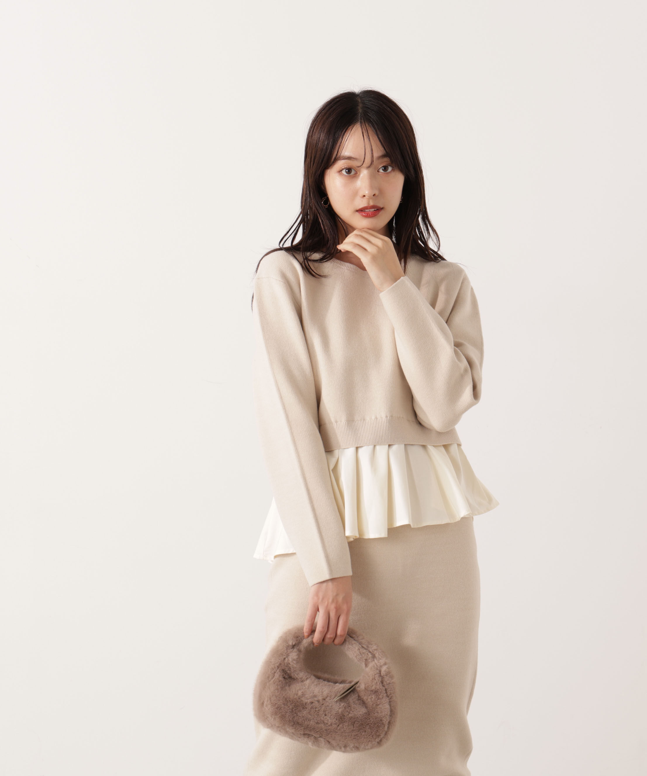 PROPORTION BODY DRESSING「＜ウォッシャブル＞ランダムヘムペプラムニットSETUP 25AW」|ワンピース|