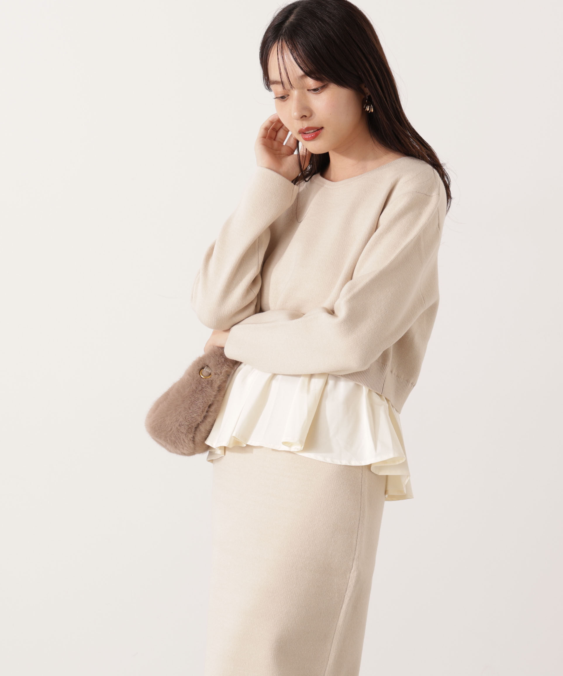 PROPORTION BODY DRESSING「＜ウォッシャブル＞ランダムヘムペプラムニットSETUP 25AW」|ワンピース|