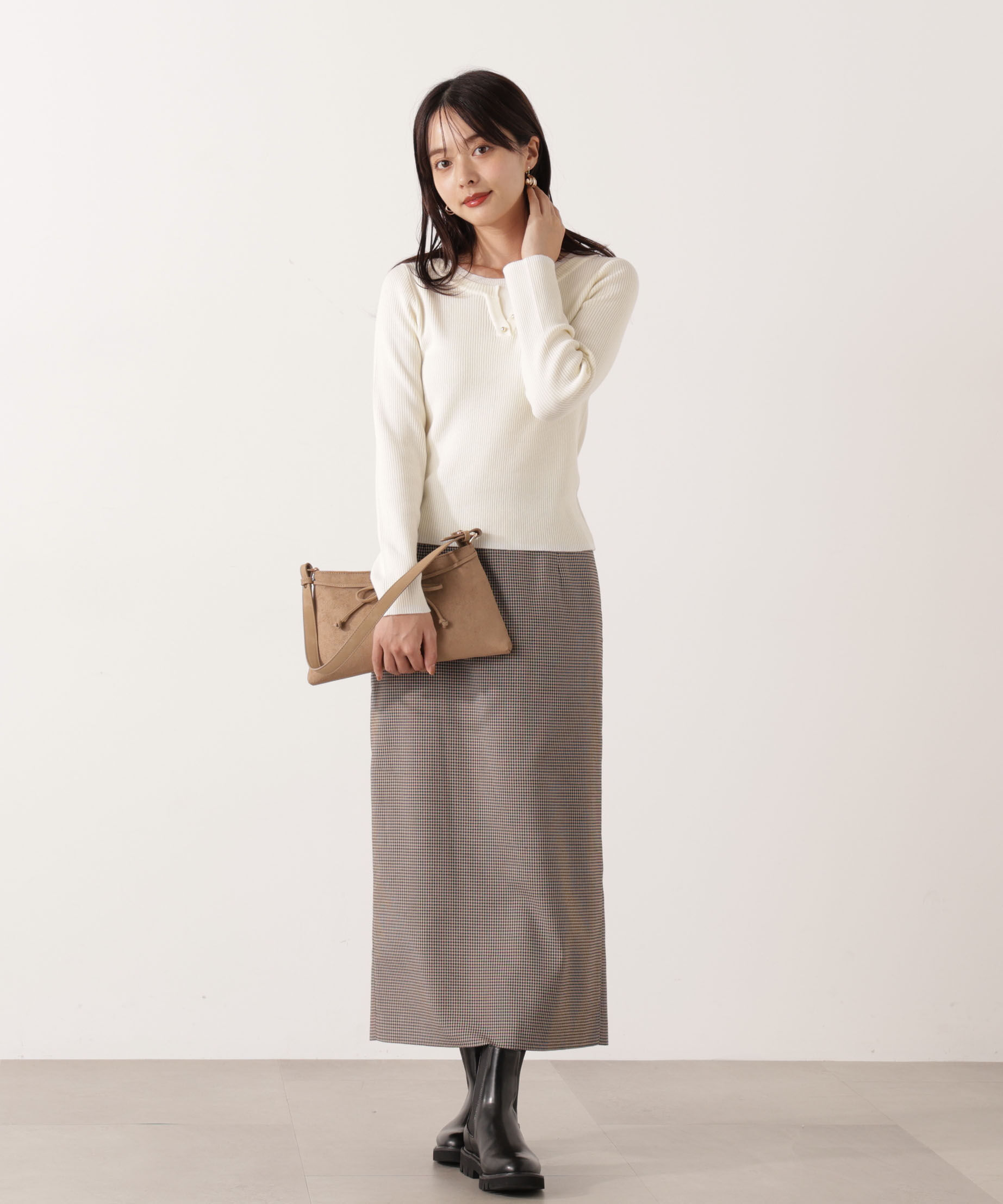 PROPORTION BODY DRESSING「＜ウォッシャブル＞レイヤード風ヘンリーネックニット 25AW」|ニット・セーター|