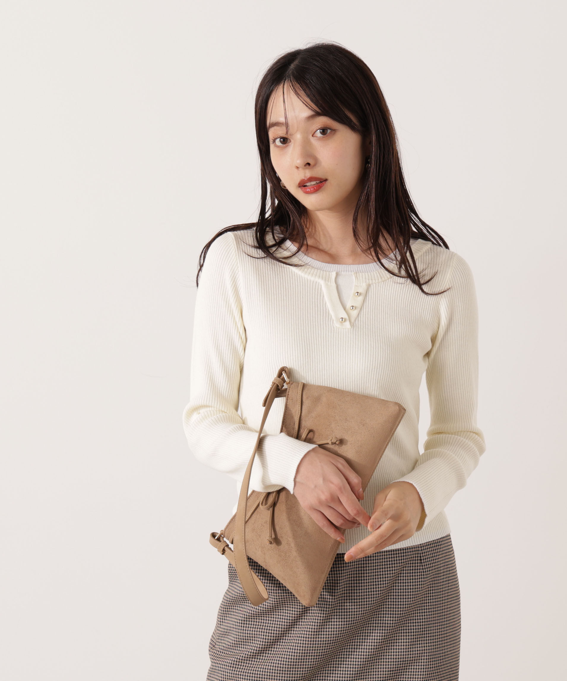PROPORTION BODY DRESSING「＜ウォッシャブル＞レイヤード風ヘンリーネックニット 25AW」|ニット・セーター|