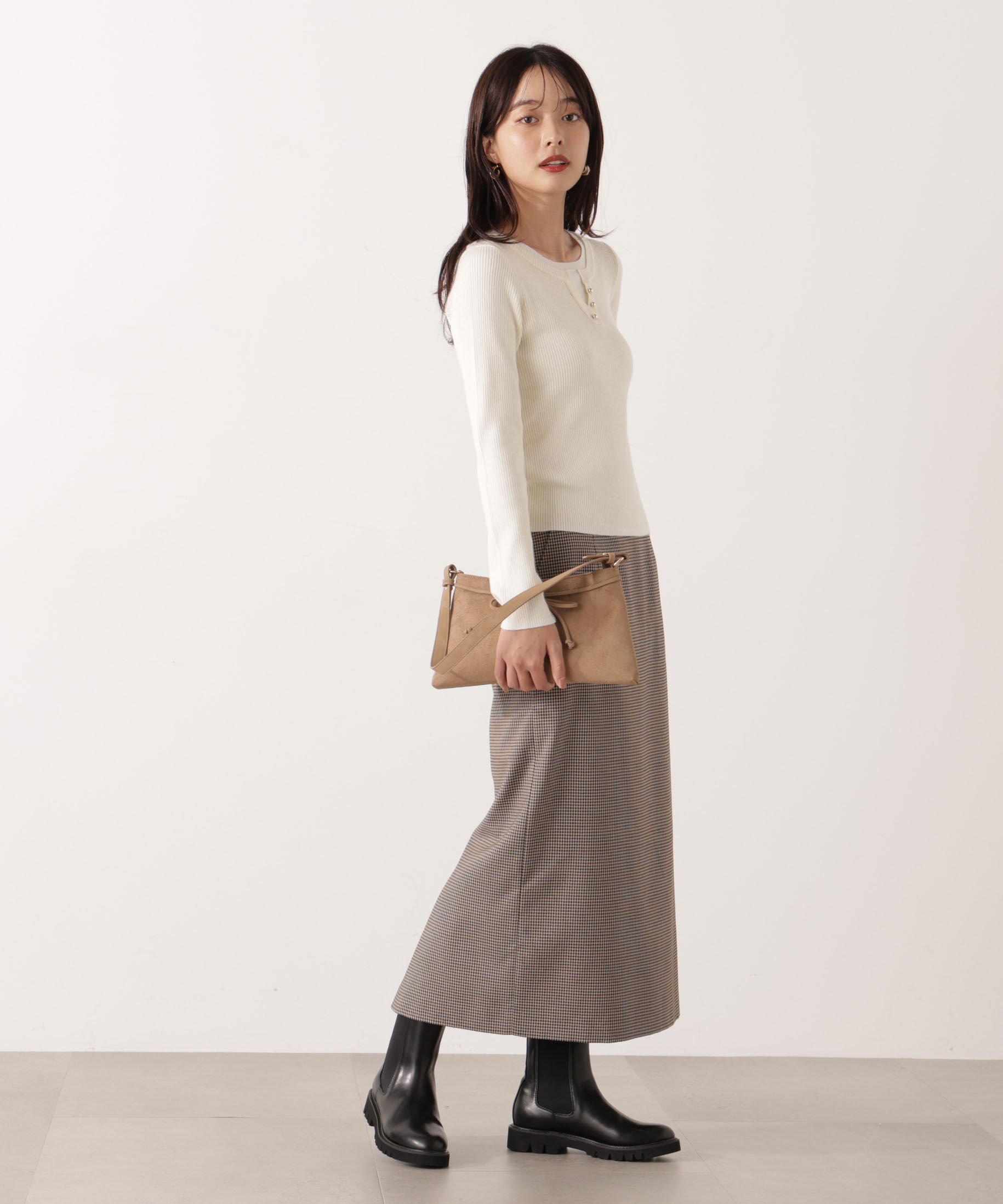 PROPORTION BODY DRESSING「＜ウォッシャブル＞レイヤード風ヘンリーネックニット 25AW」|ニット・セーター|