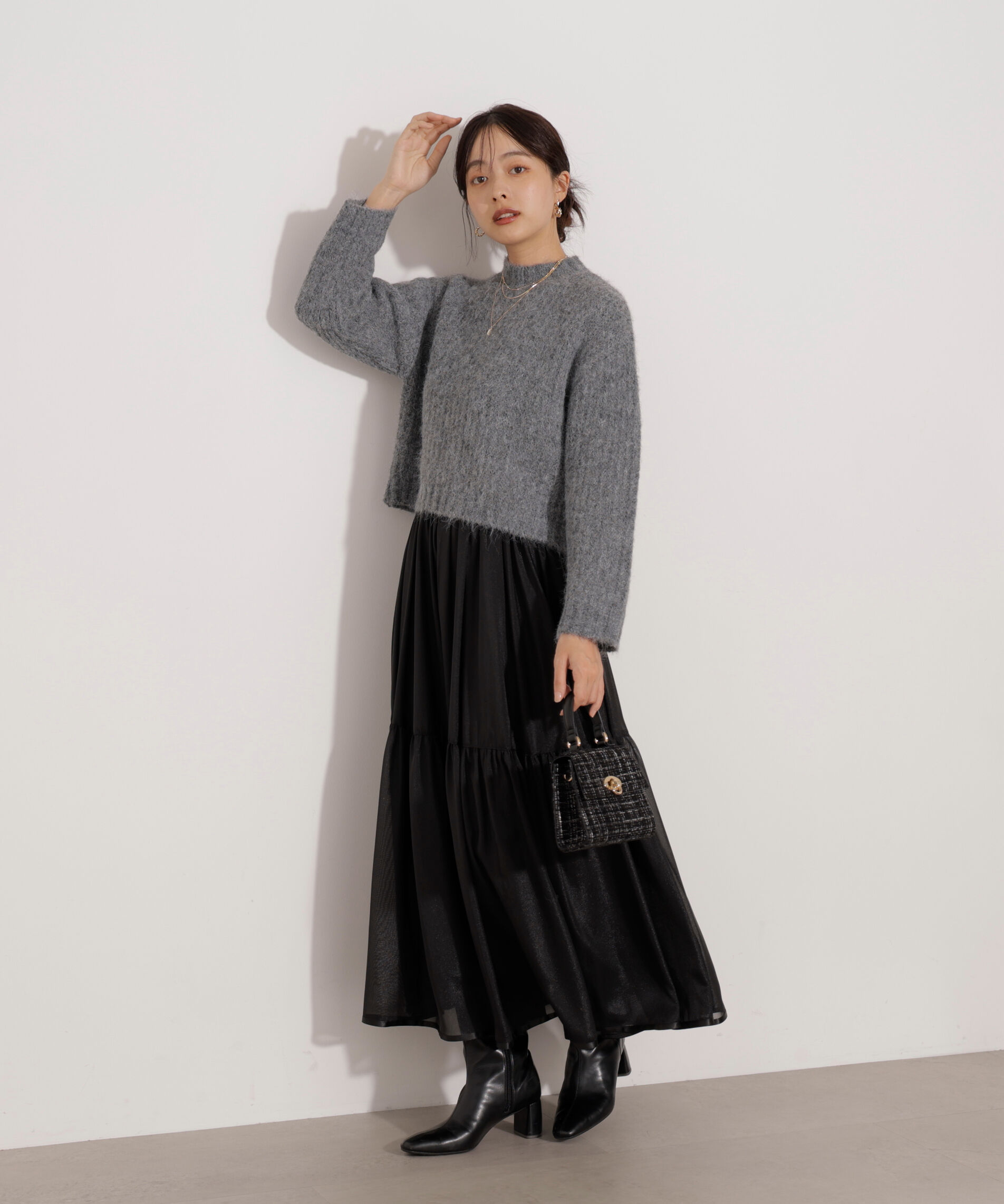 PROPORTION BODY DRESSING「<ウォッシャブル>チュールスリーブボックスニット」|ニット・セーター|