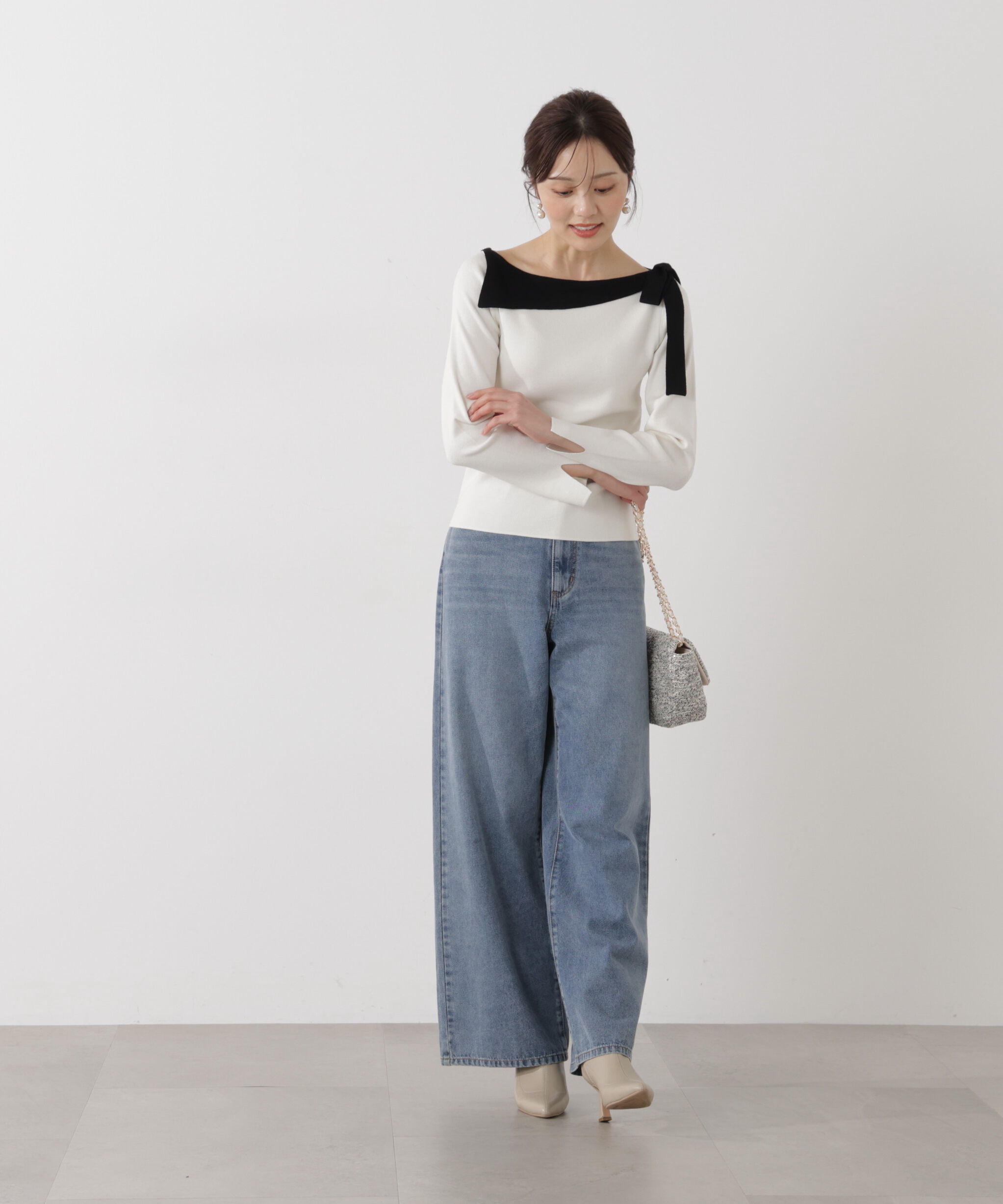 PROPORTION BODY DRESSING「＜ウォッシャブル/UV＞サイドリボン総針ニット」|ニット・セーター|