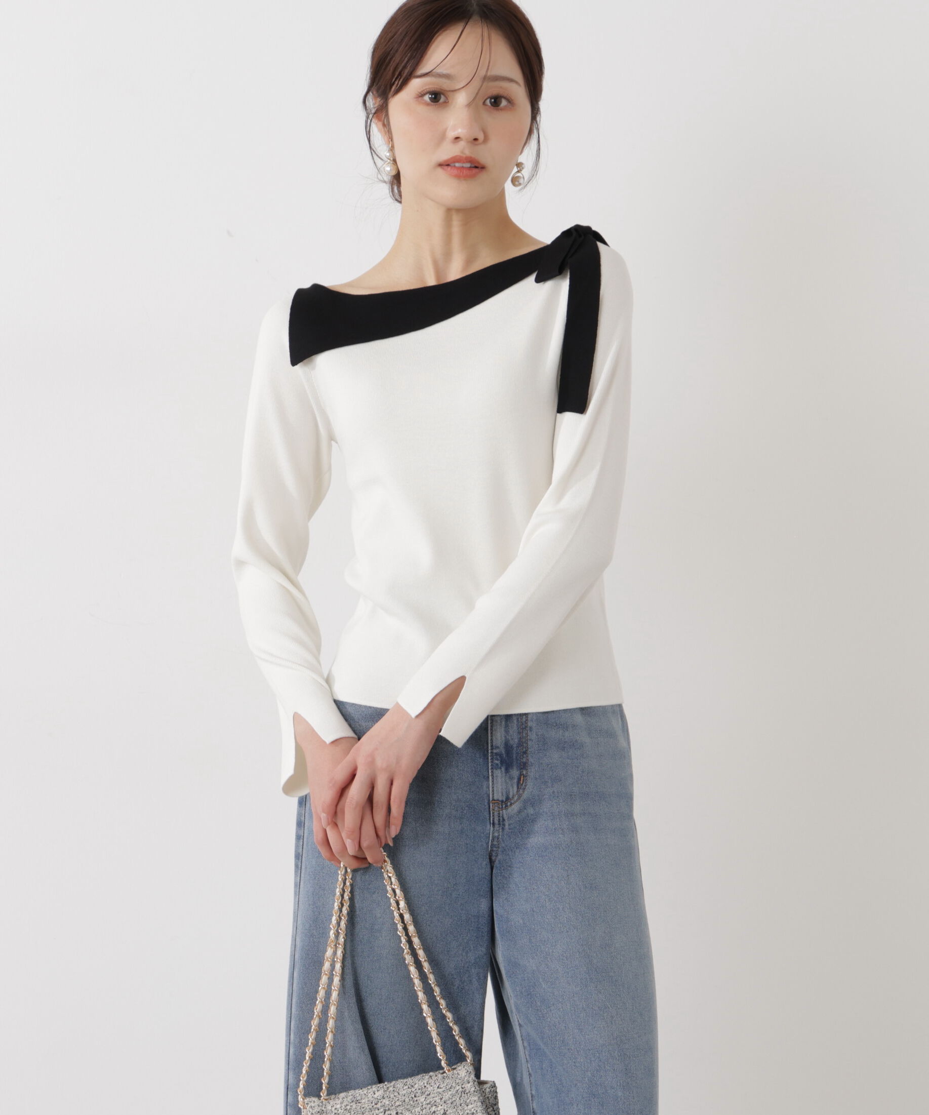 PROPORTION BODY DRESSING「＜ウォッシャブル/UV＞サイドリボン総針ニット」|ニット・セーター|