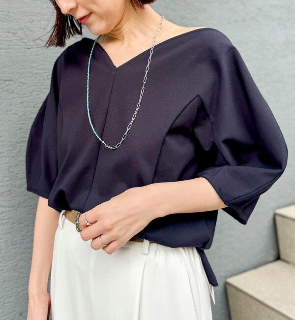 NOLLEY'S「【WEB限定】ウォッシャブルハートネックカットソー」|Tシャツ・カットソー|ネイビー